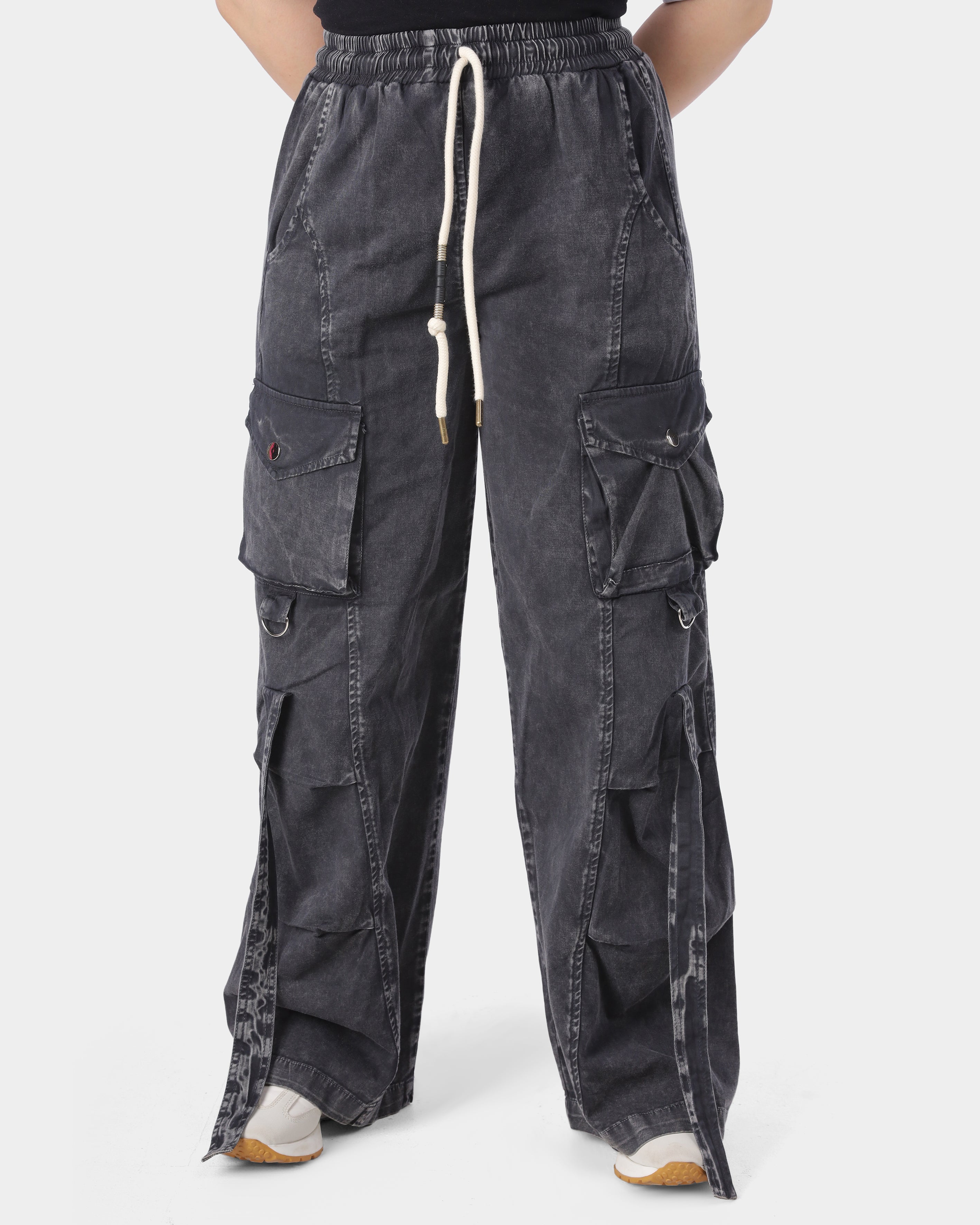Wide Leg Cargo Pants with Drawstring Waist 2059E211