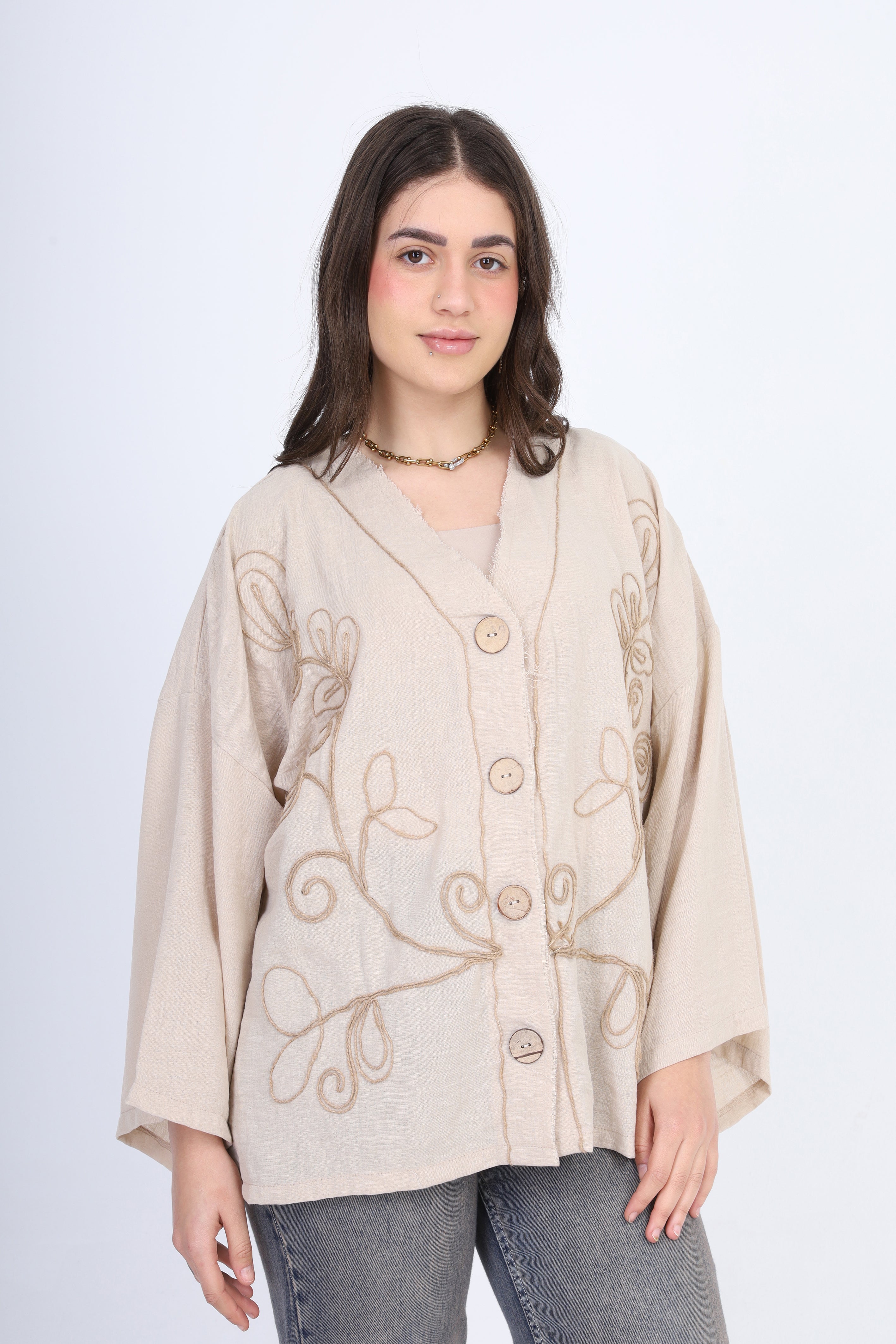 Embroidered Button-Front Blouse 2059E257