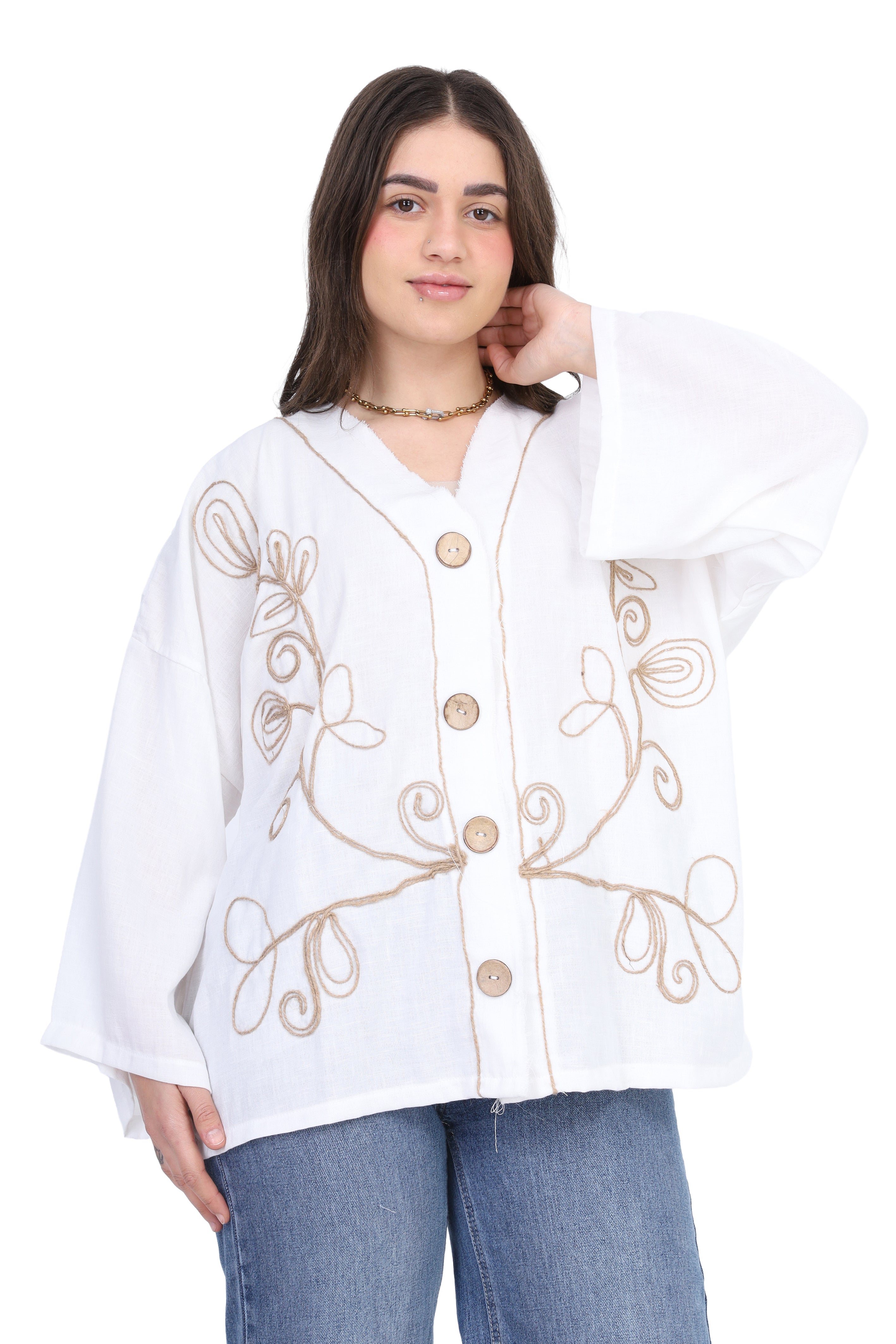 Embroidered Button-Front Blouse 2059E257