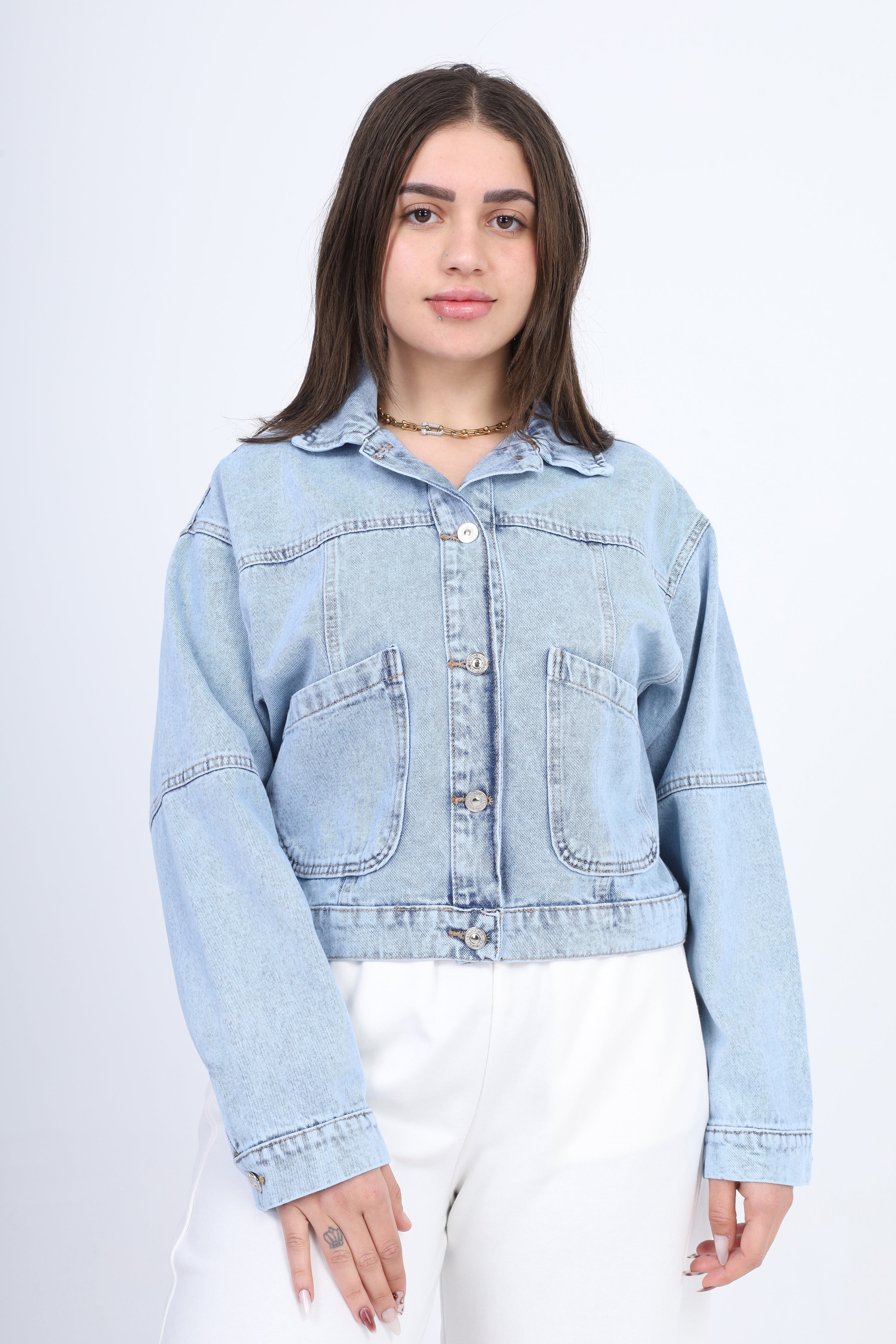Cropped Denim Jacket with Buttons 2059J032/1