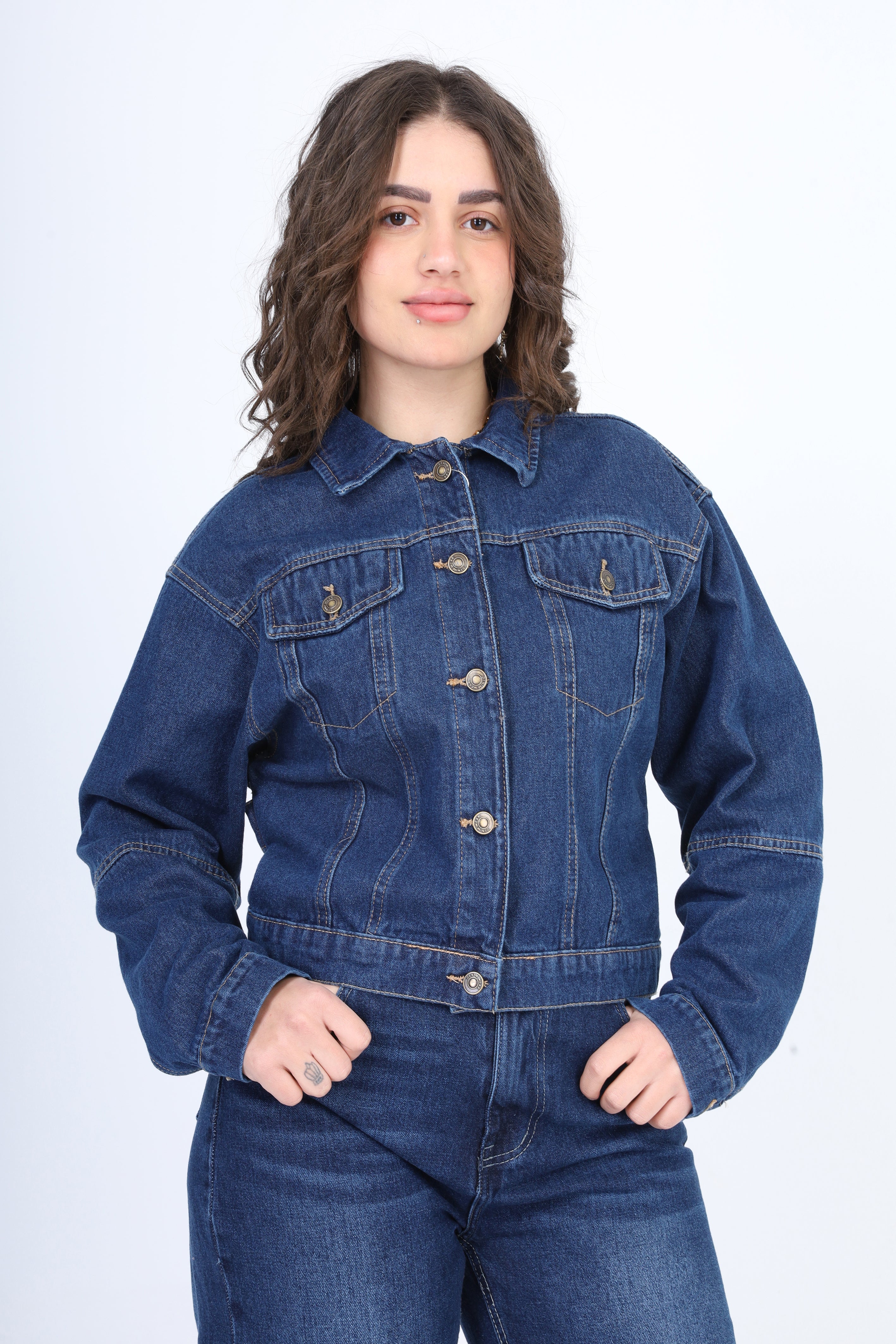 Cropped Denim Jacket with Buttons 2059J033