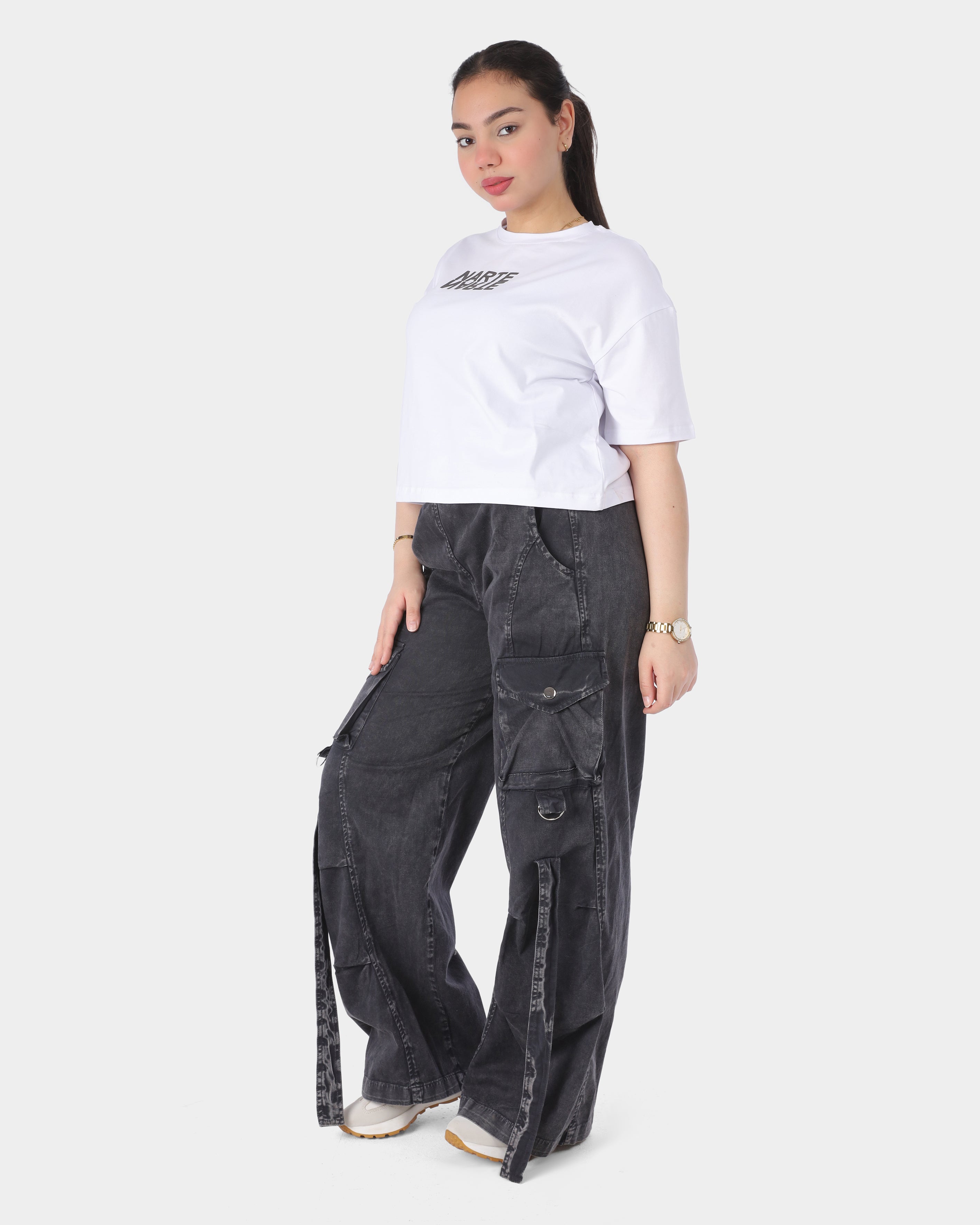 Cropped T-Shirt with Back Text Print 2059S439