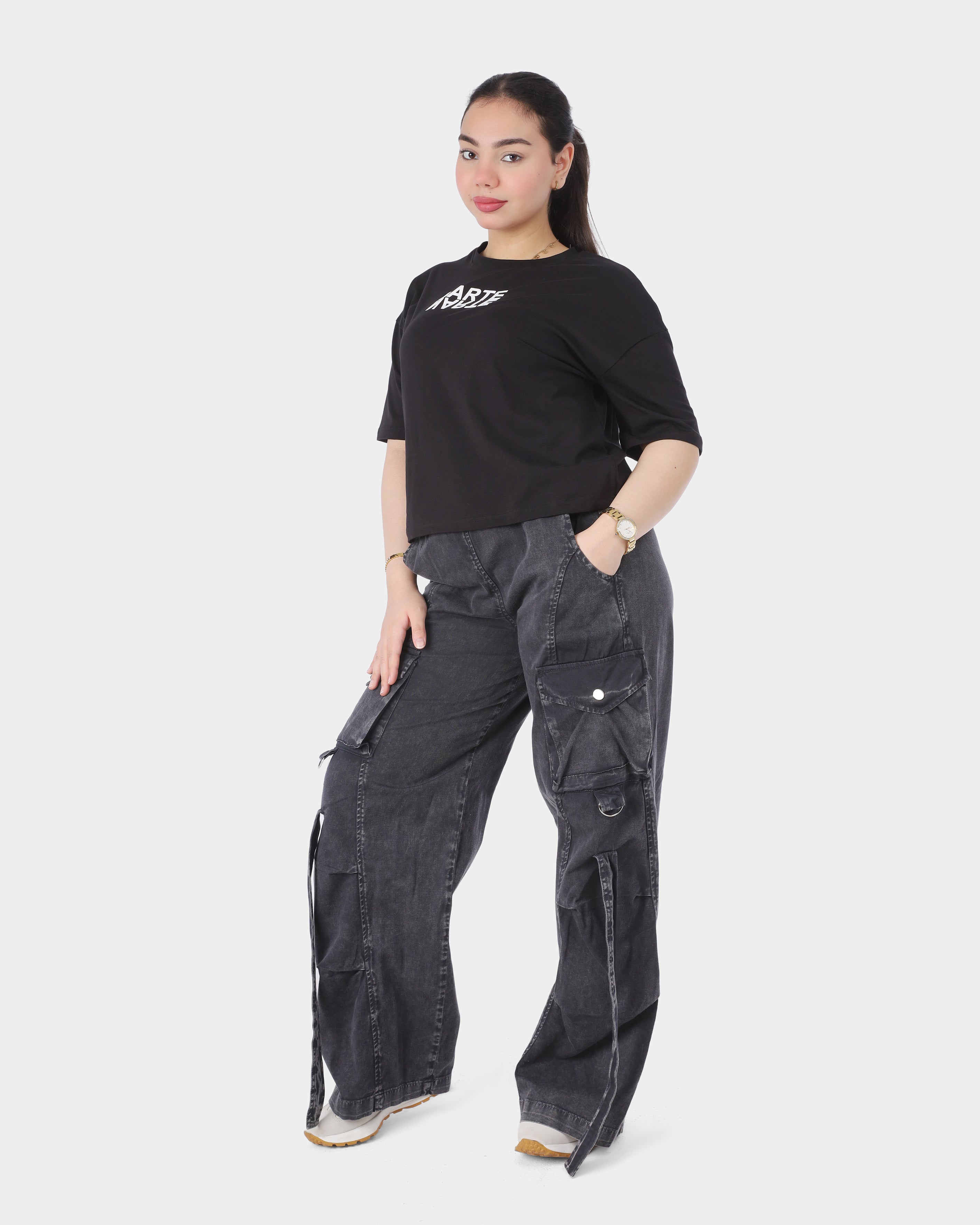 Cropped T-Shirt with Back Text Print 2059S439
