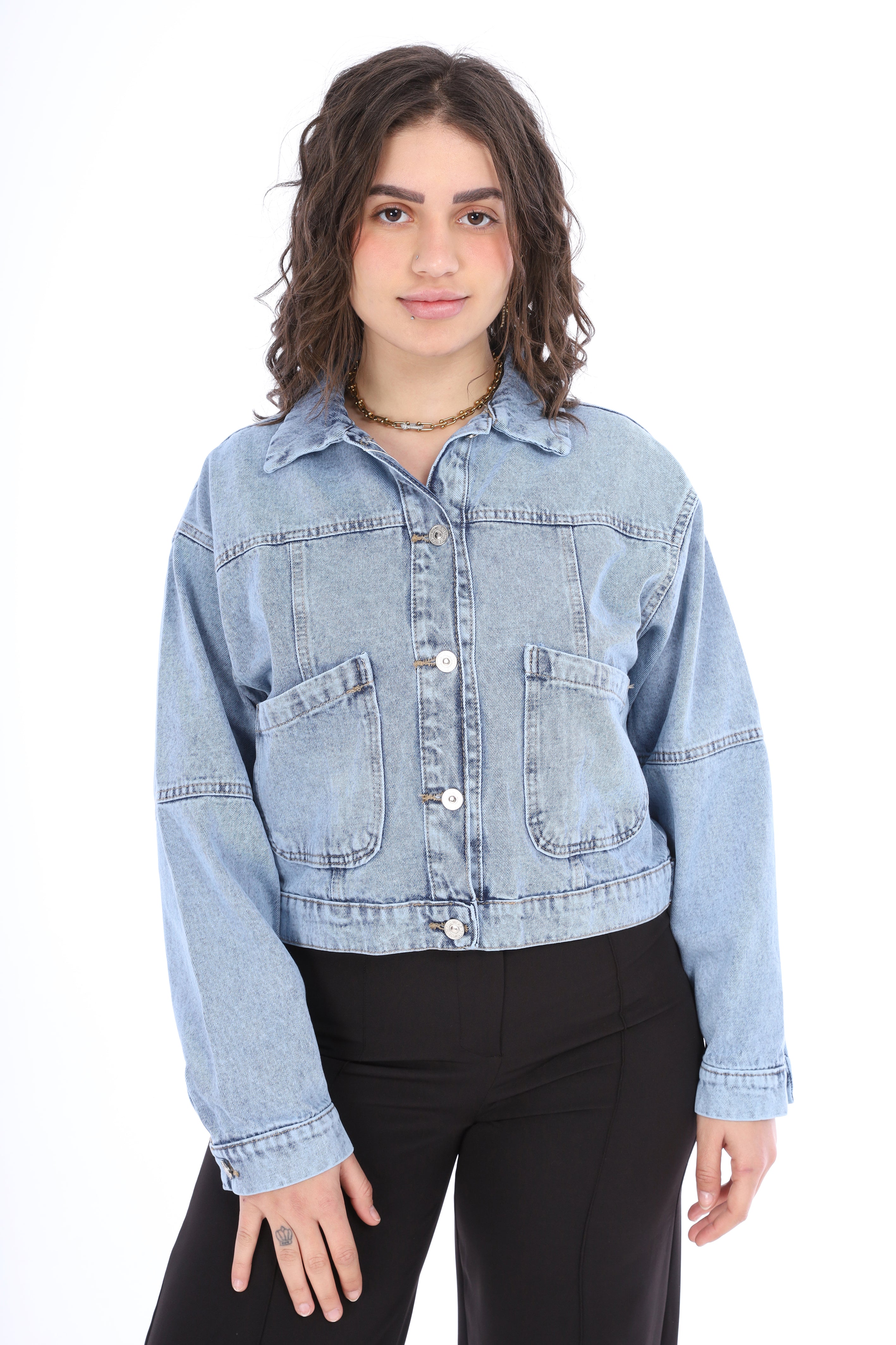 Cropped Denim Jacket with Buttons 2059J032/1