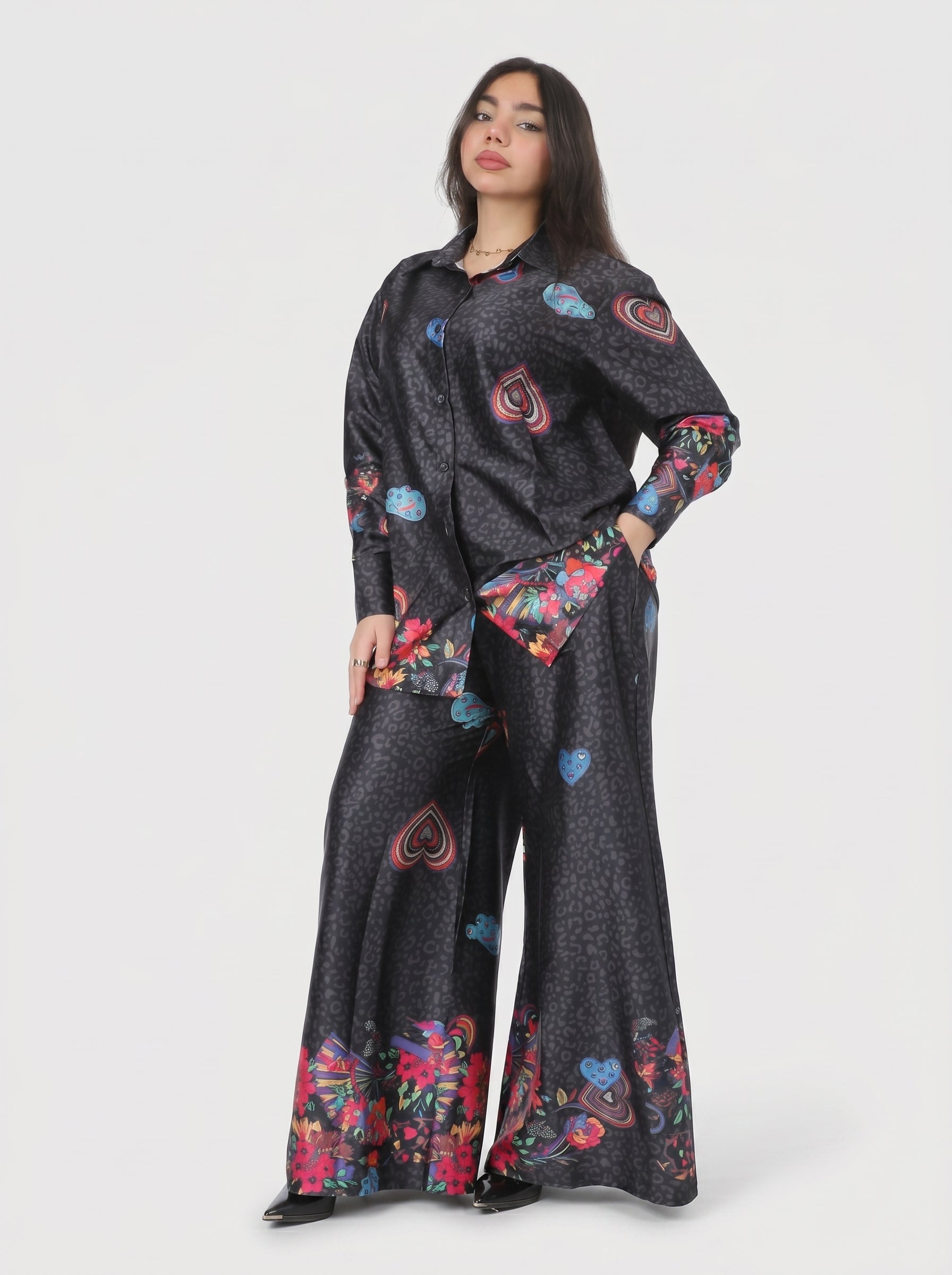 Leopard & Floral Print Satin Co-Ord Set 2065102