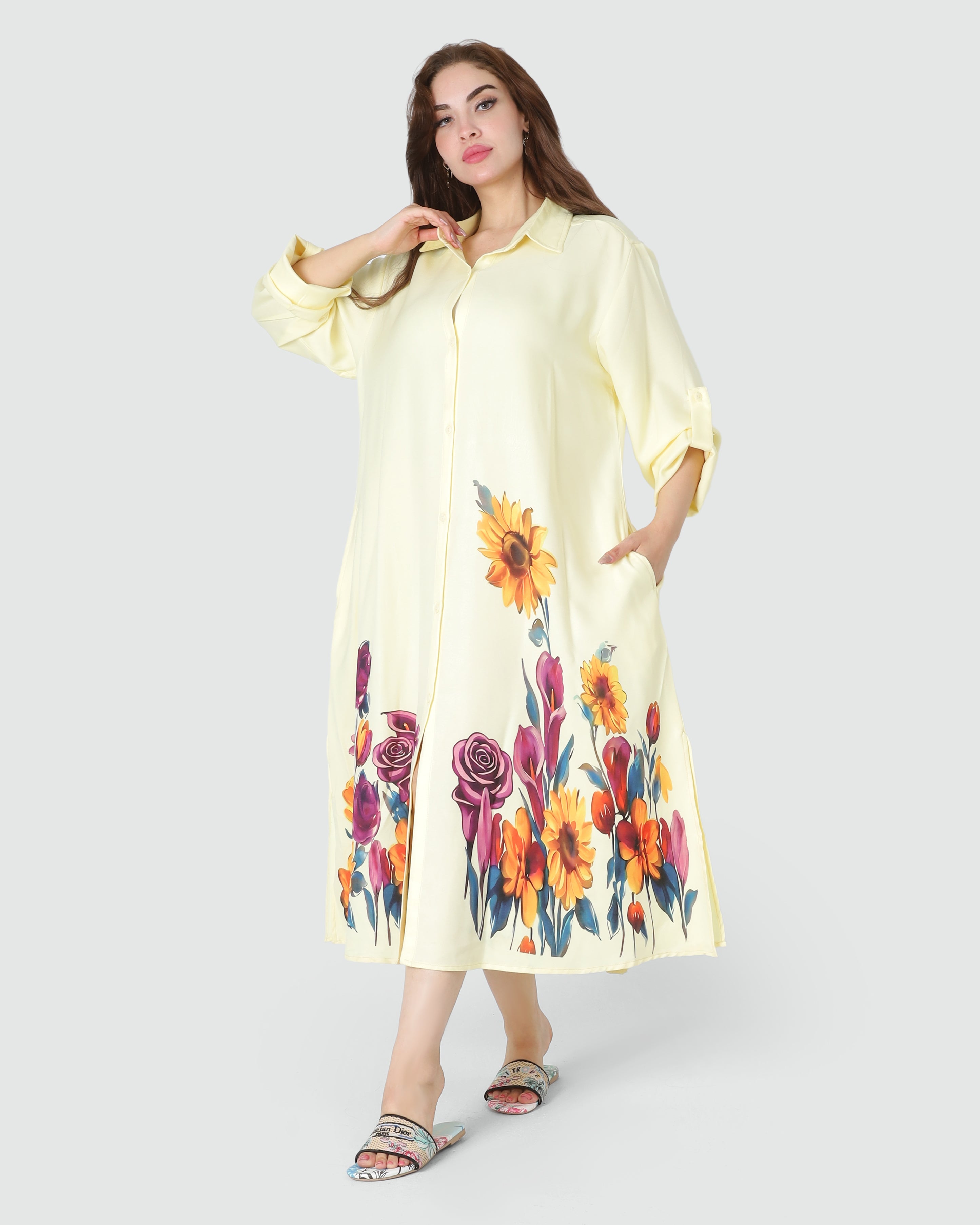Floral Print Button-Front Flowy Midi Dress 2065114
