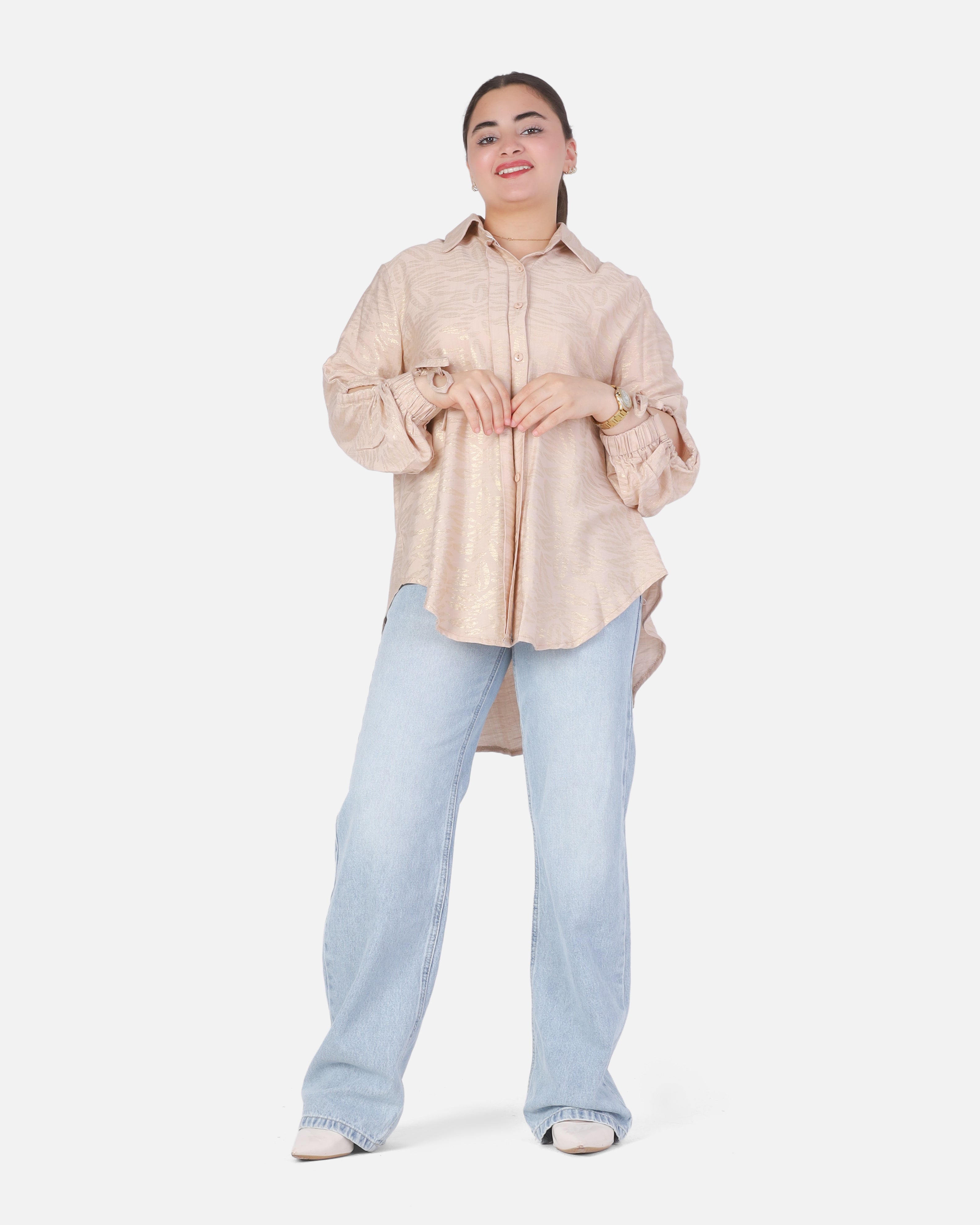 Printed Oversized Shirt with Tie Sleeve Detail 2066101103