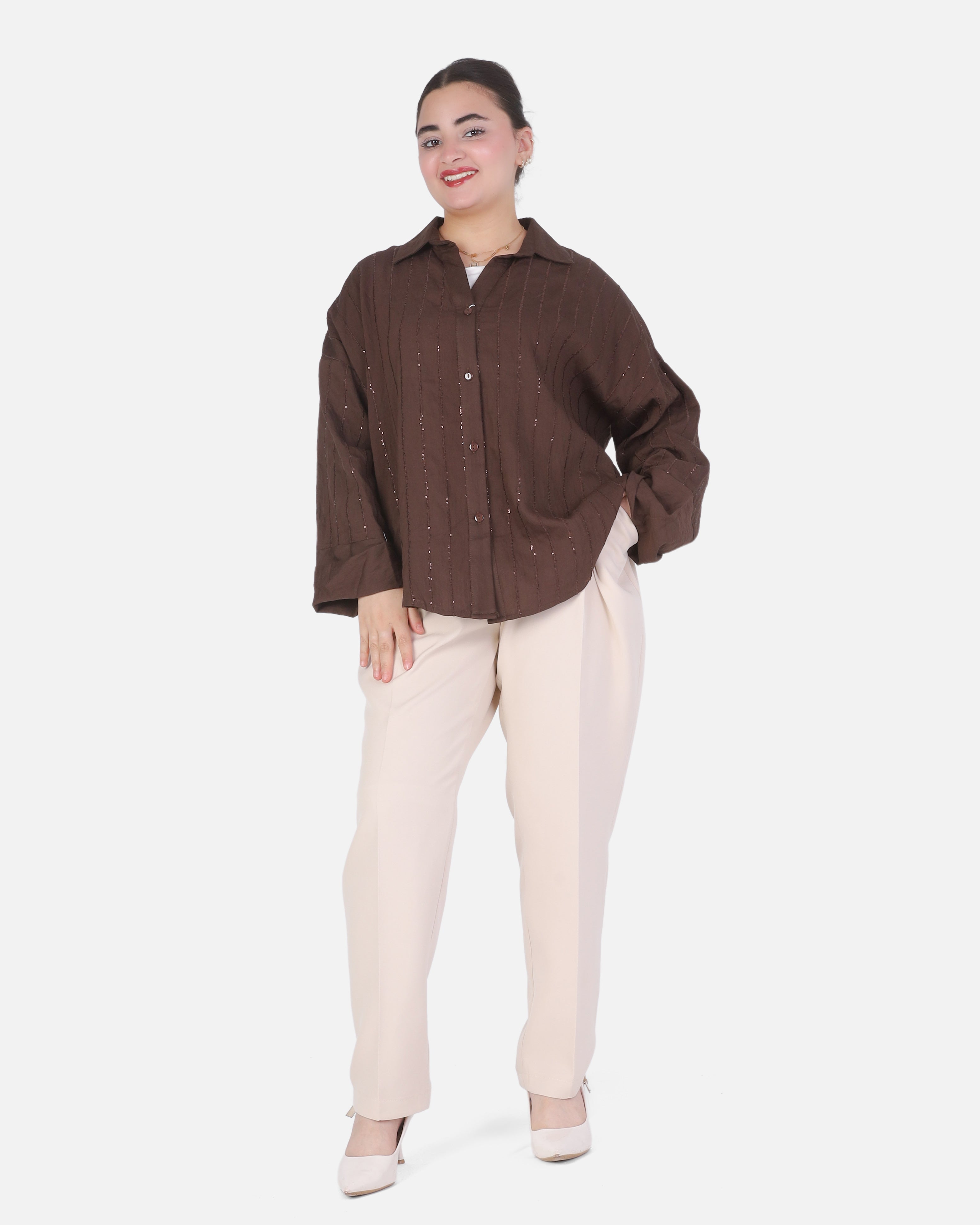 Striped Button-Up Shirt with Metallic Detail 2066101271