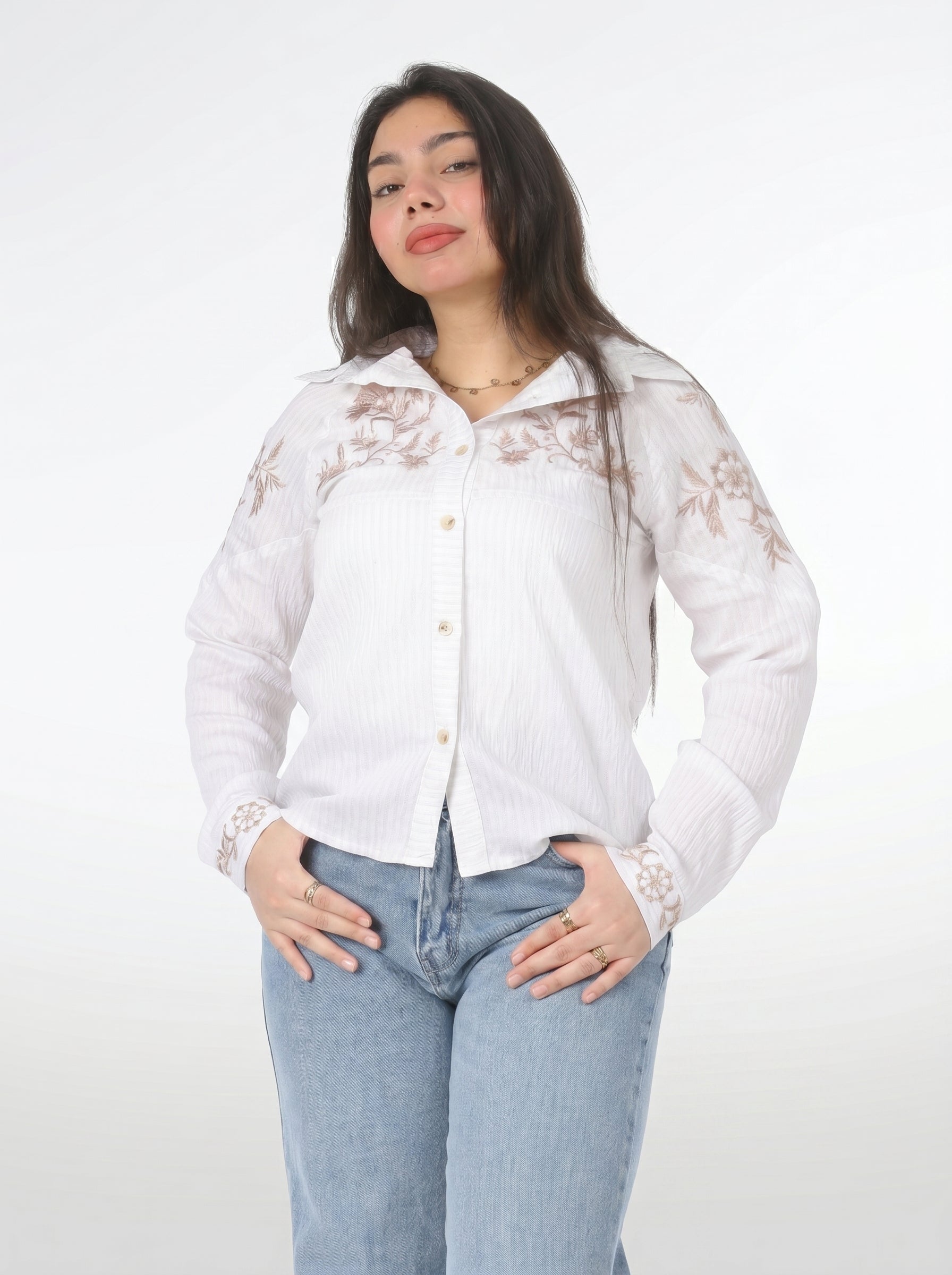 Short Shirt with Embroidered Yoke 206610162