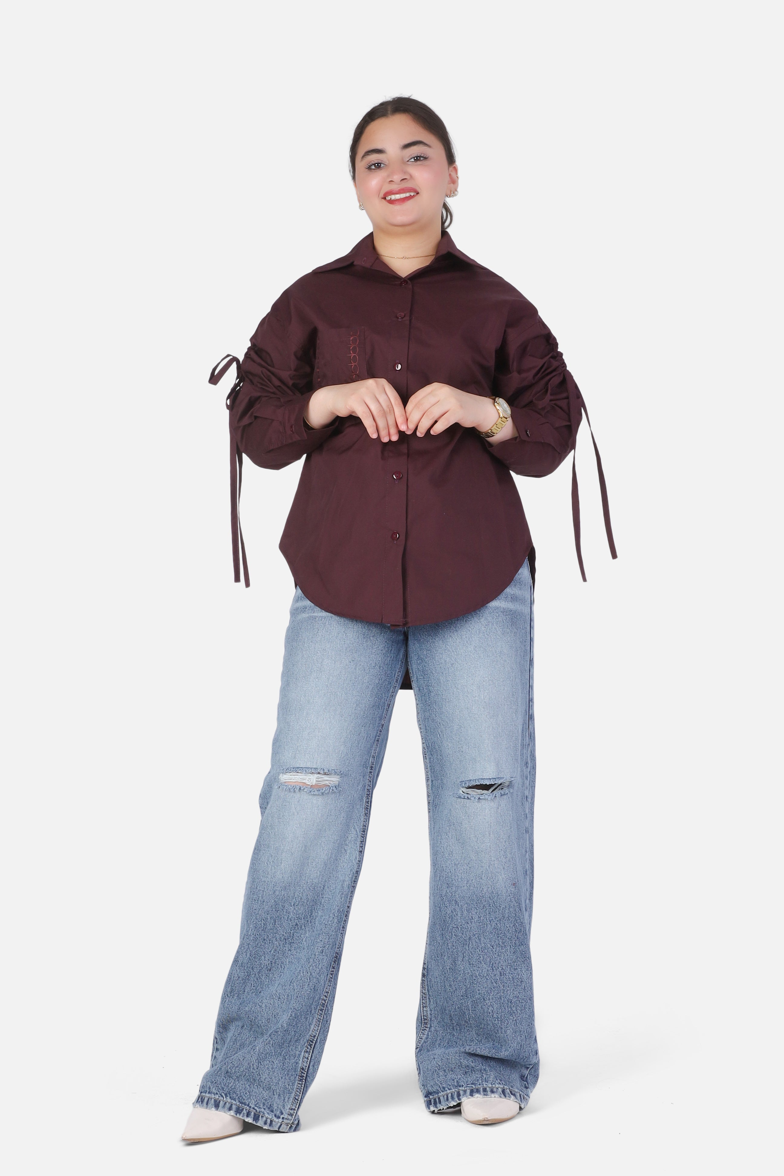 Shirt with Ruched Sleeve Detail 206610463