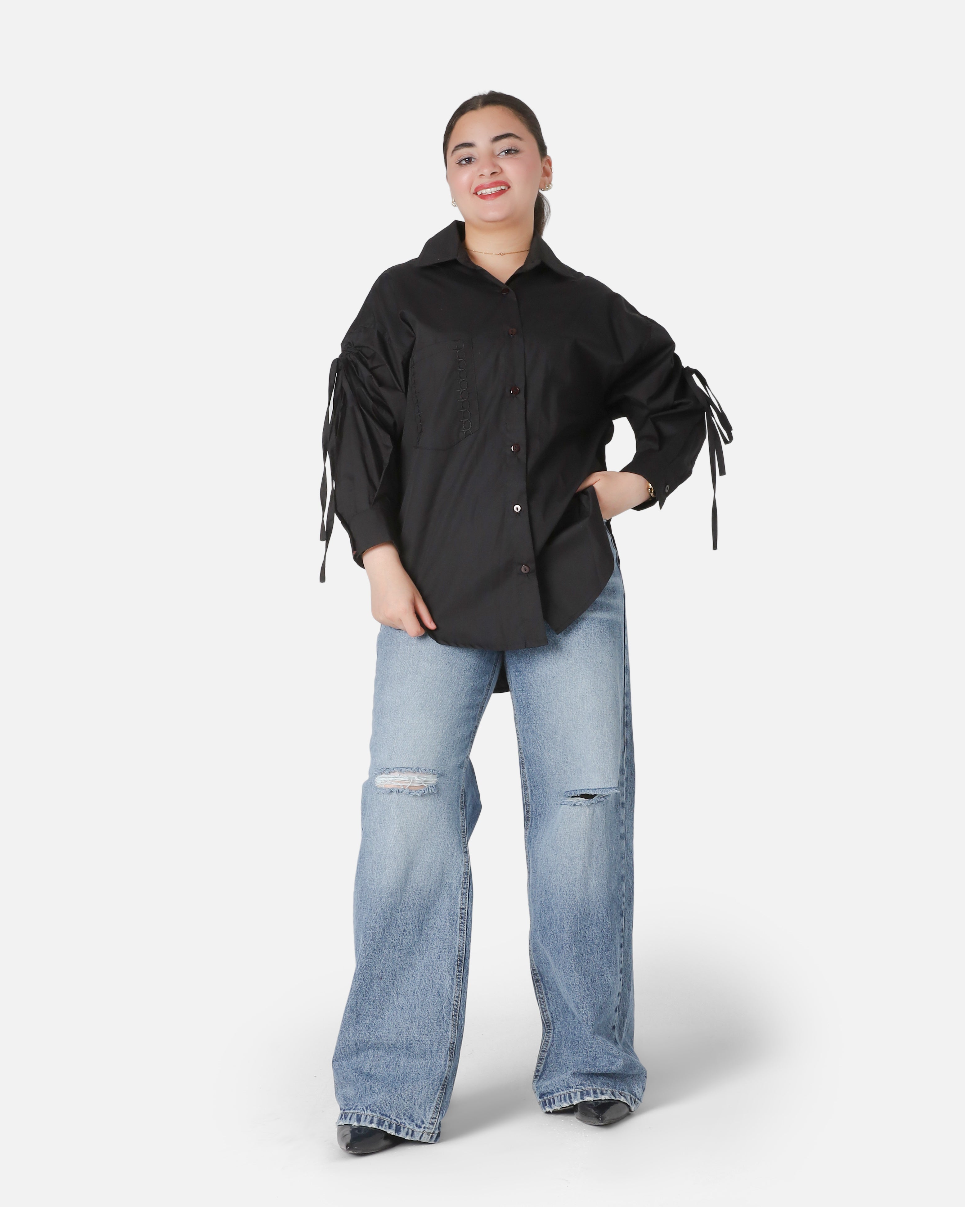 Shirt with Ruched Sleeve Detail 206610463