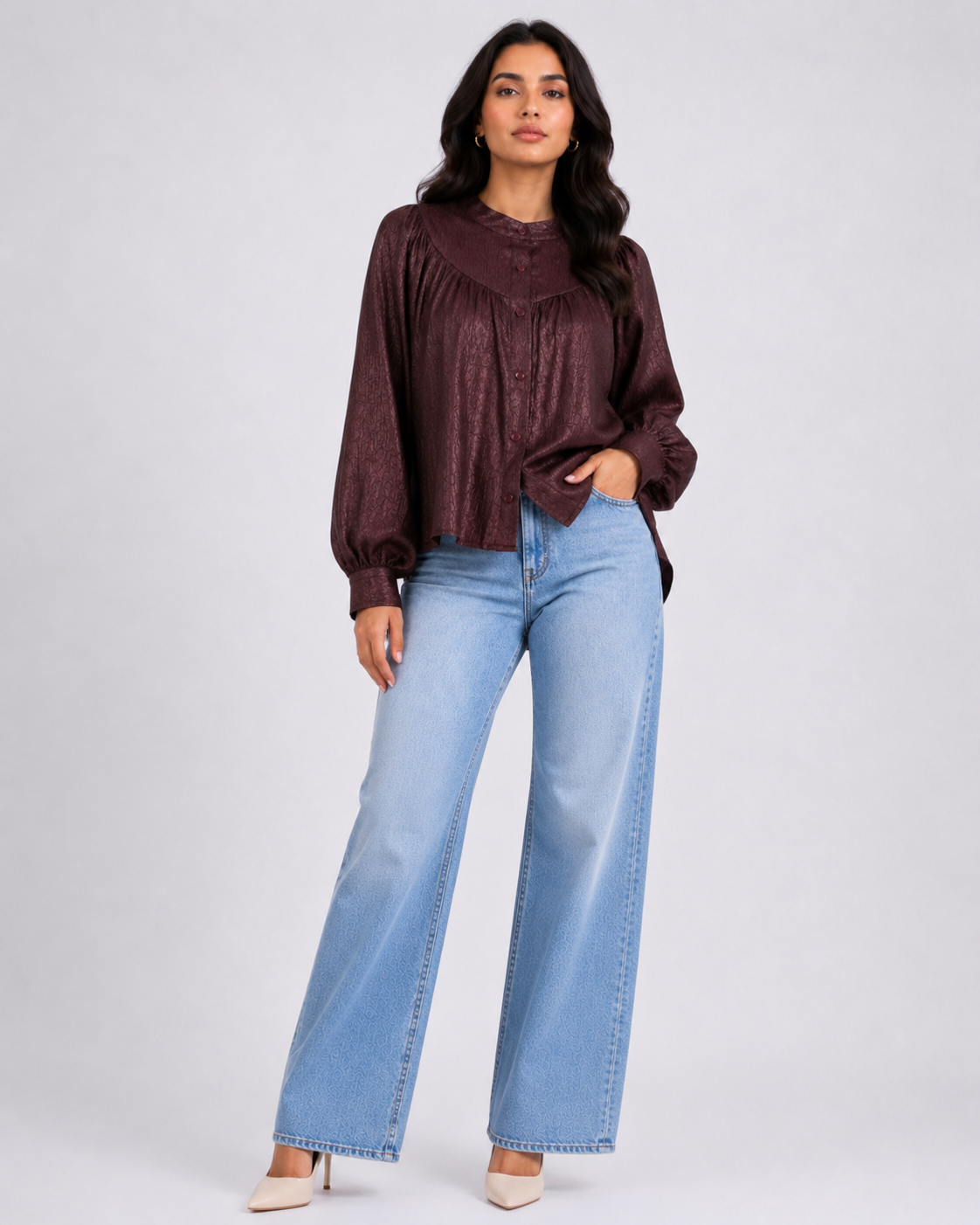 Satin Button-Front Blouse 20661070151/1