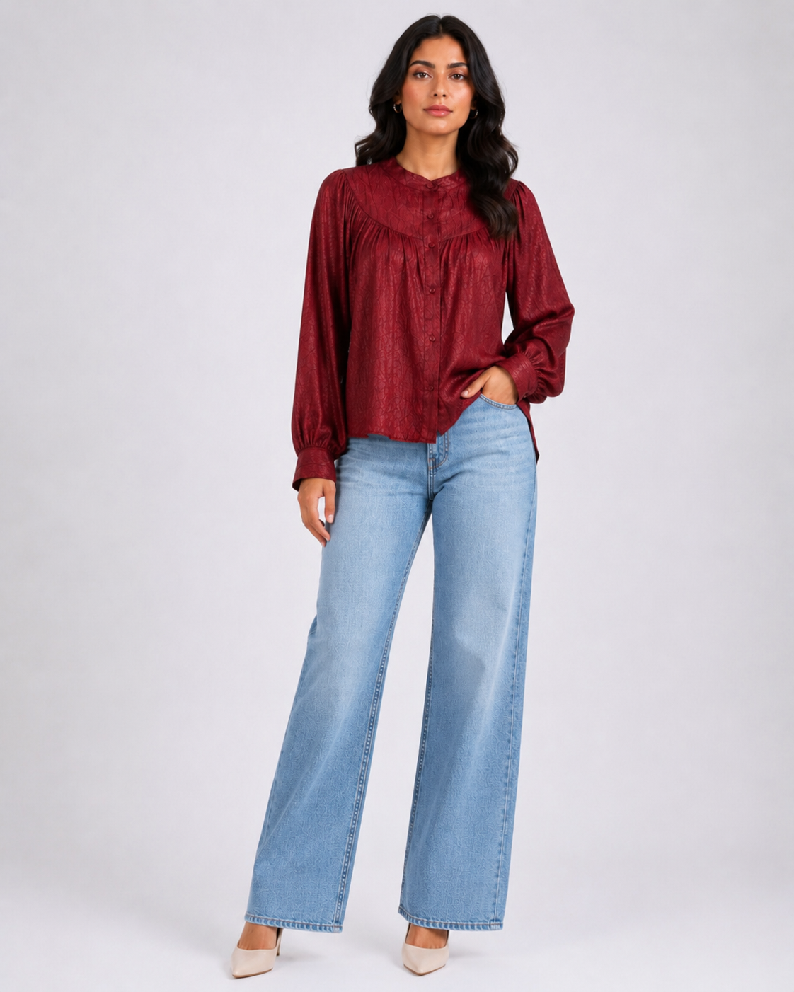 Satin Button-Front Blouse 20661070151/1