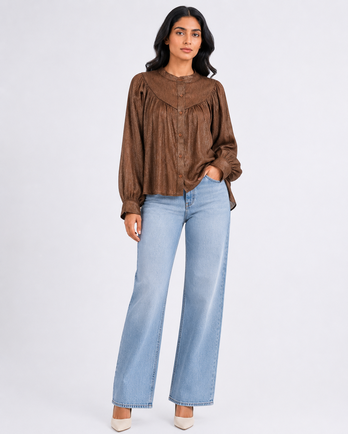 Satin Button-Front Blouse 20661070151/1
