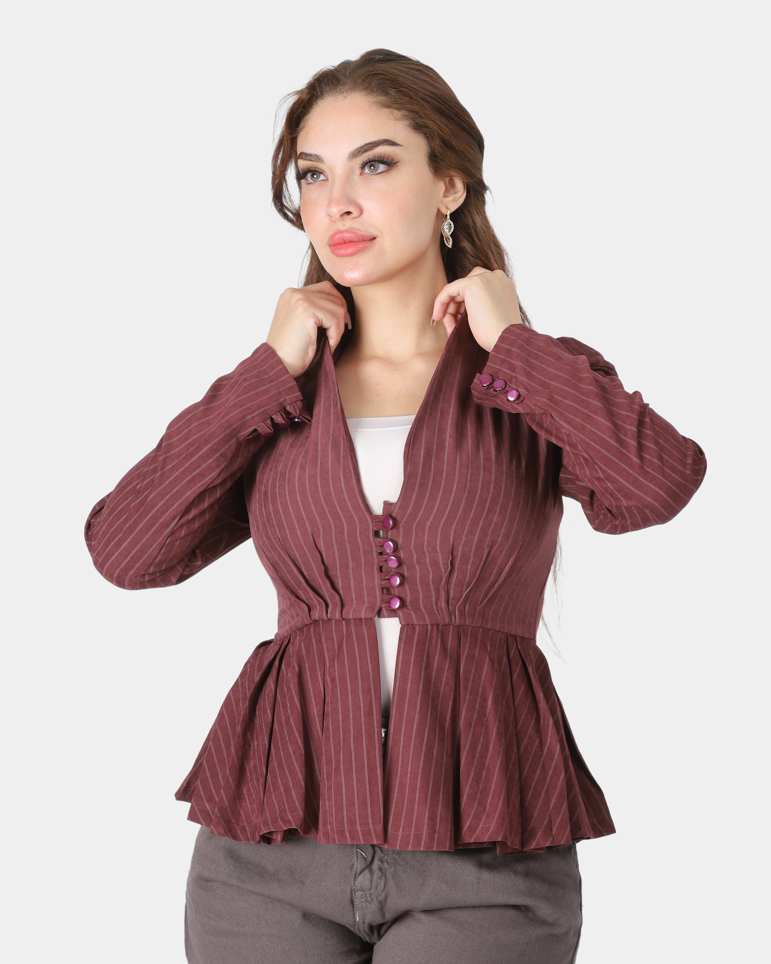 Elegant Open Front Button Blouse 2066107657