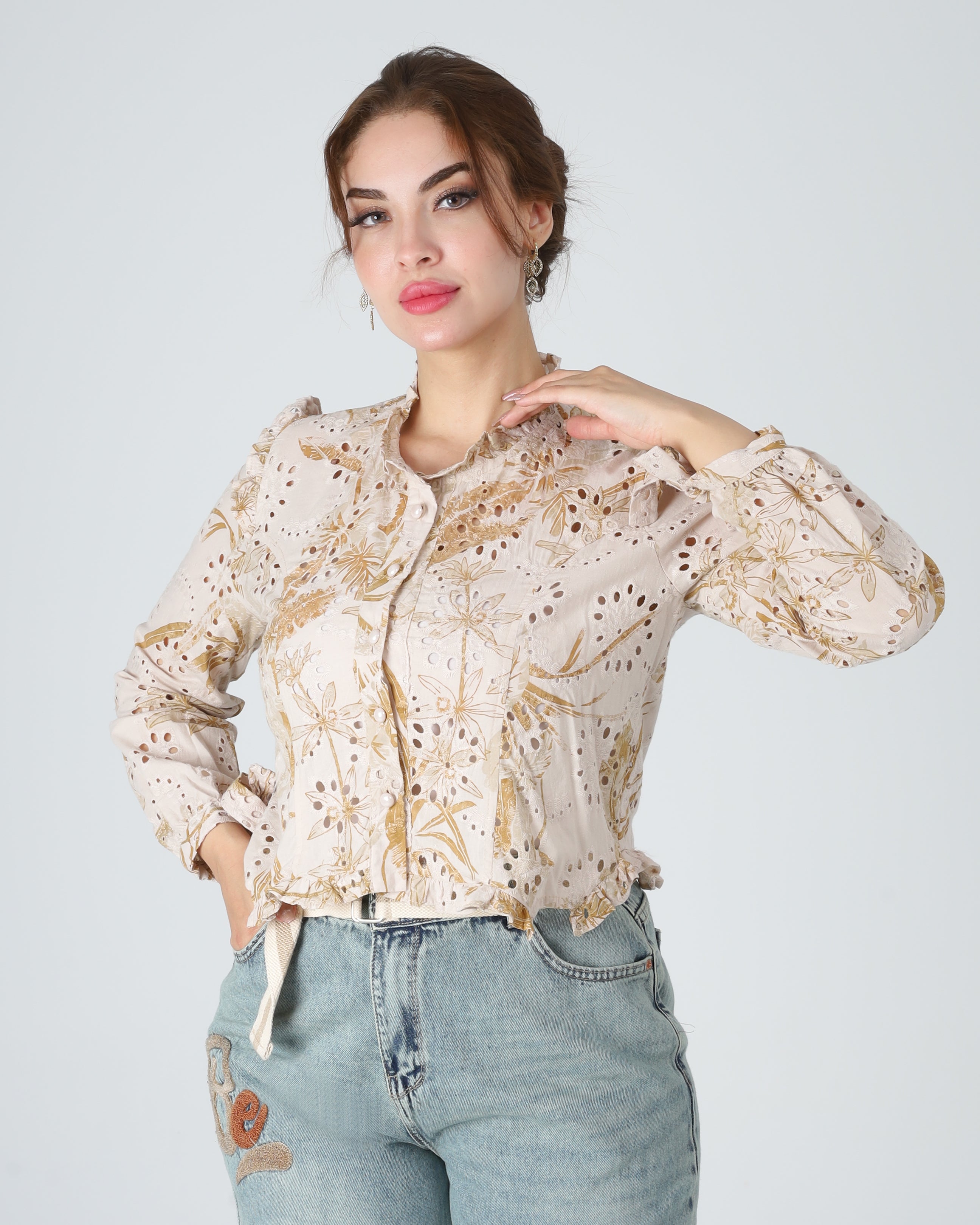 Cropped Button Blouse 2066108580