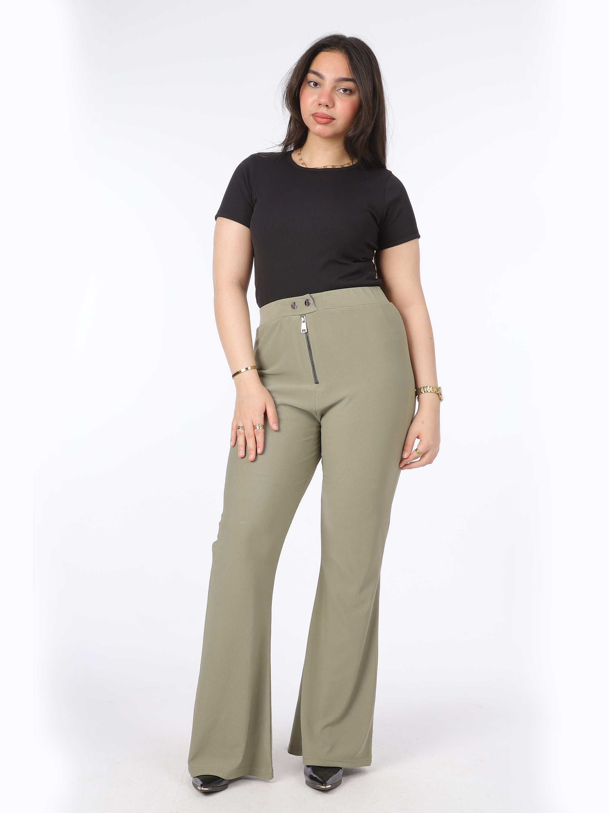 Relaxed Fit Pants with Front Zipper Accent 206620305
