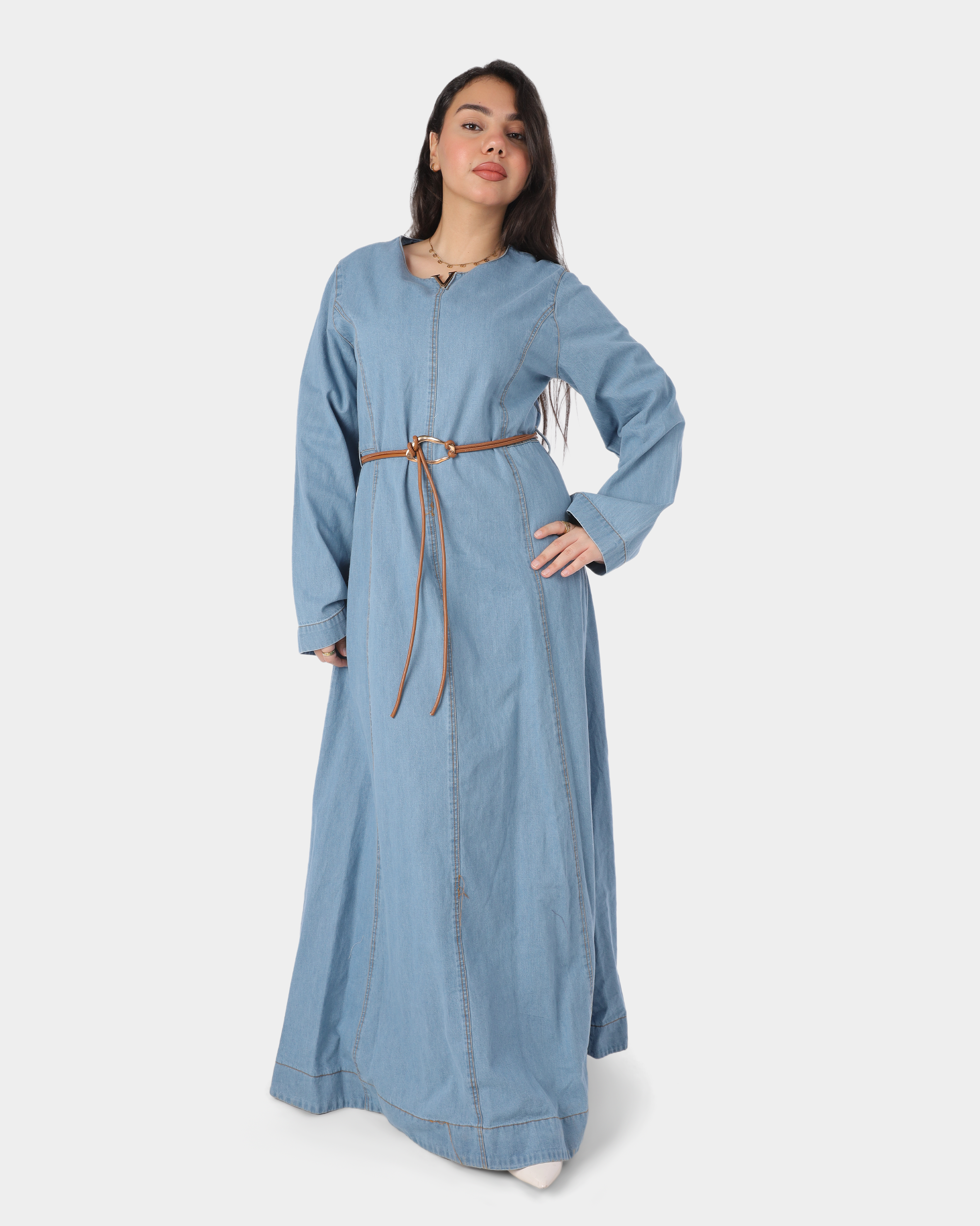 Elegant Flowy Maxi Denim Dress 2066708899