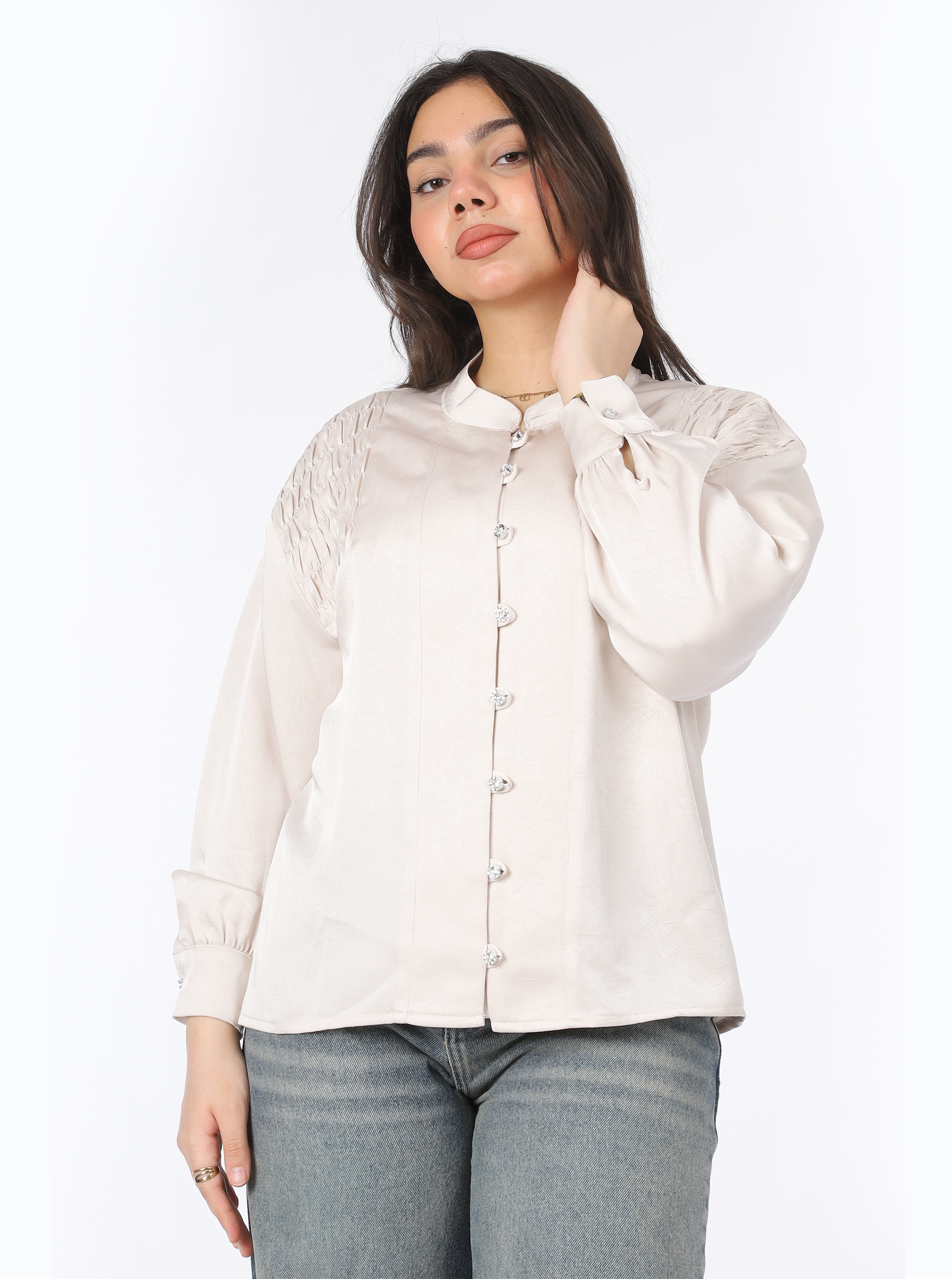 Satin Button-Front Blouse 20667755