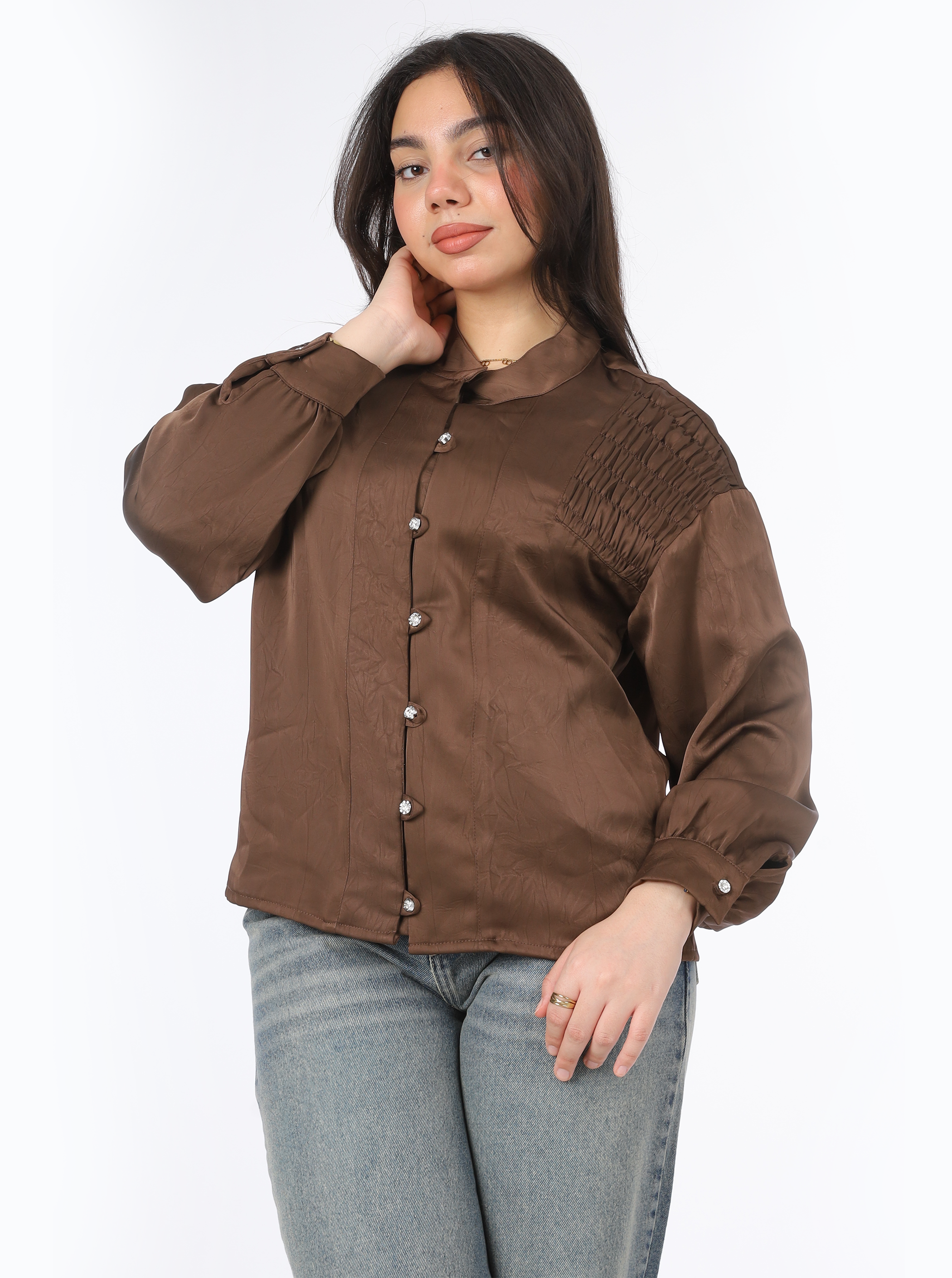 Satin Button-Front Blouse 20667755