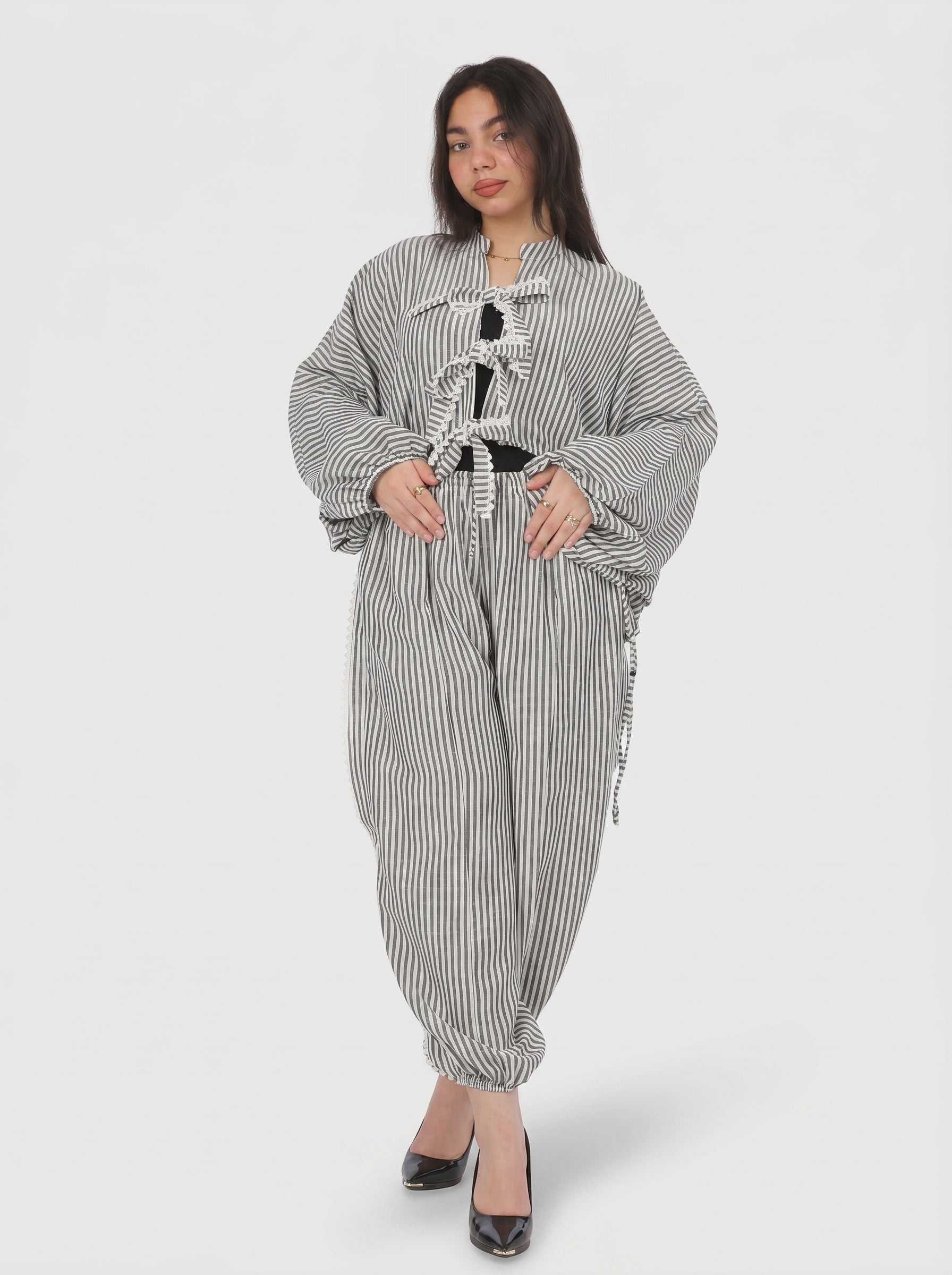 Tie-Front Striped Outfit Set 2067s05