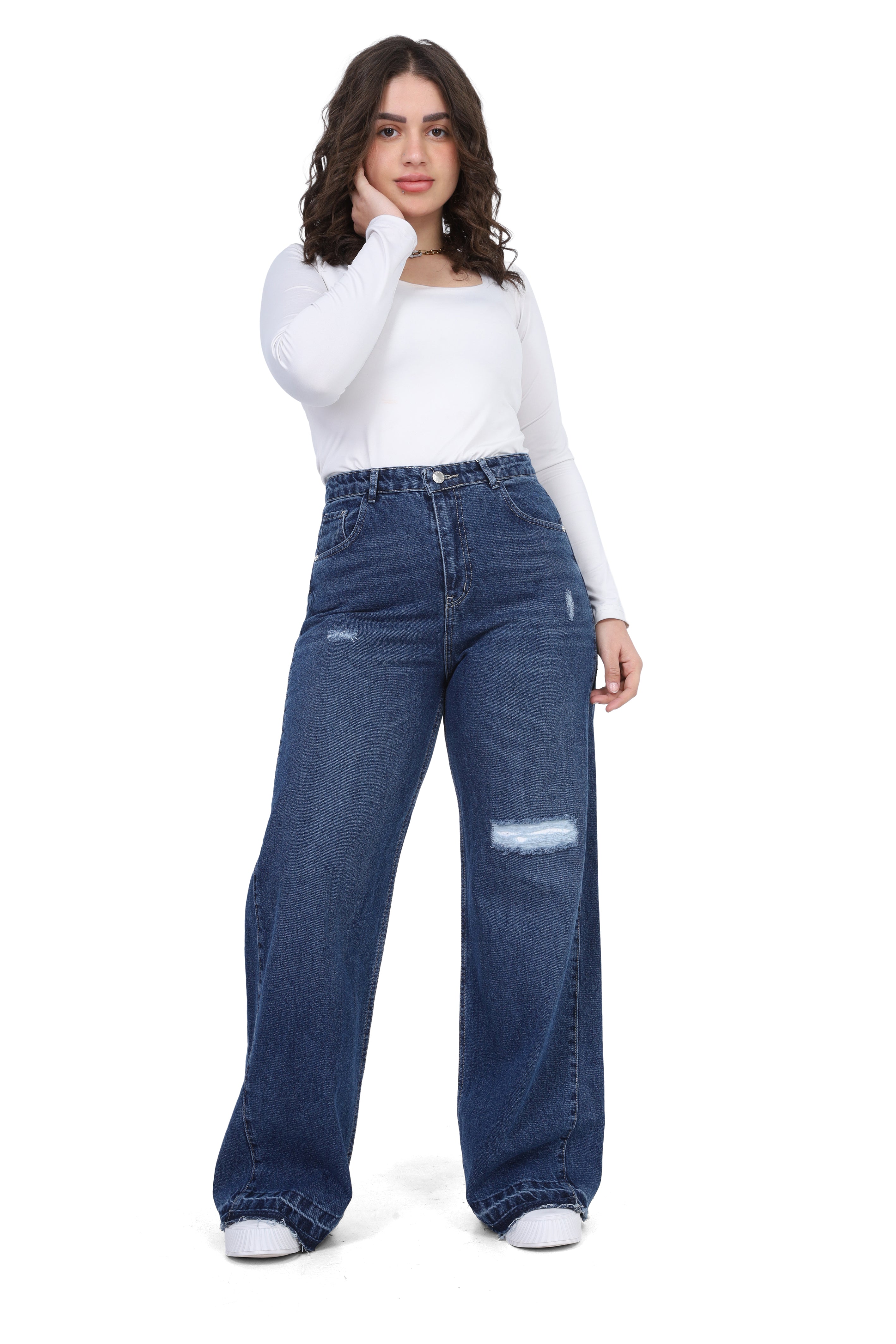 Wide Leg Distressed Denim Jeans 20683002