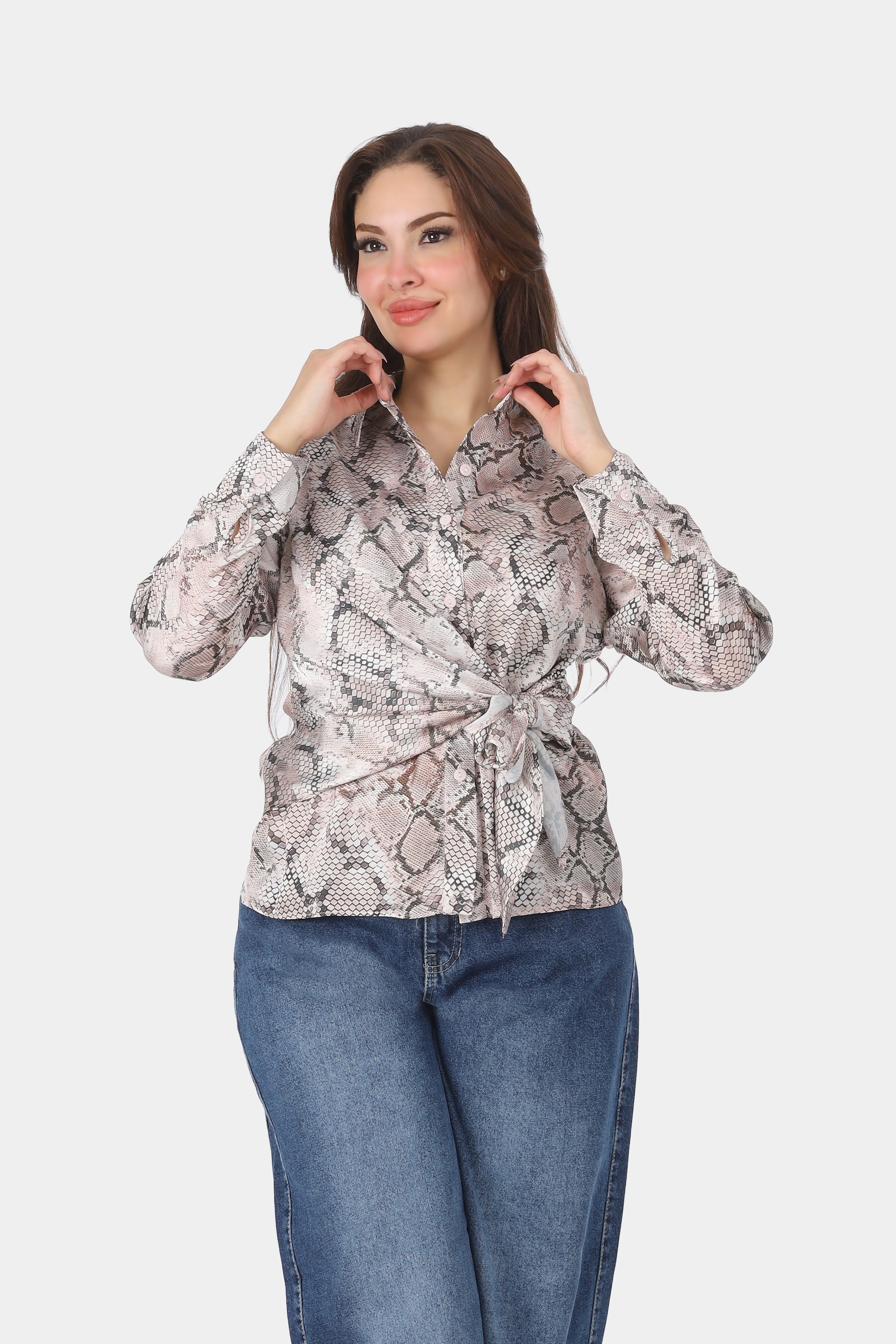 Snake Print Side-Tie Blouse 20721057