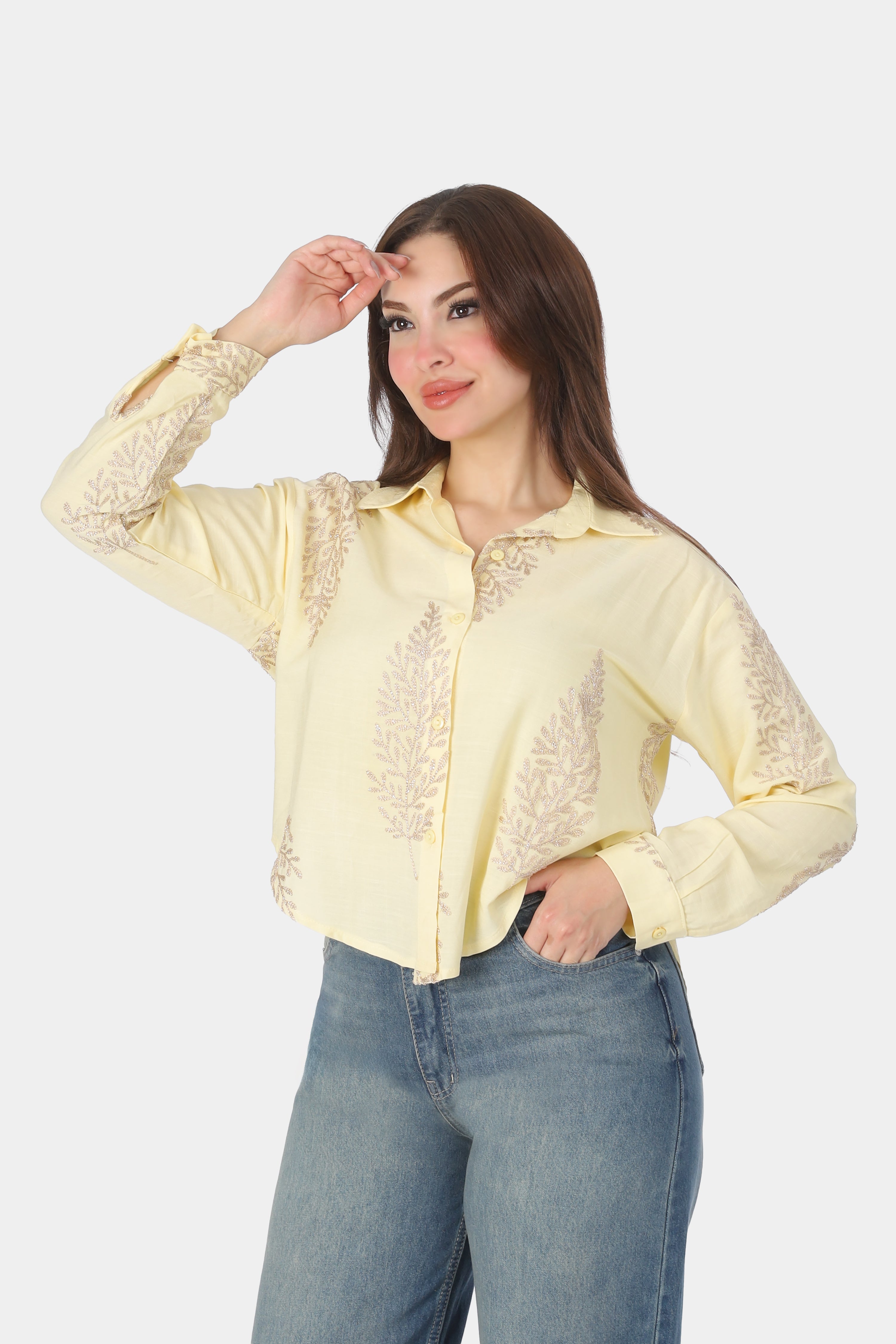 Cropped Embroidered Detail Shirt 20721093