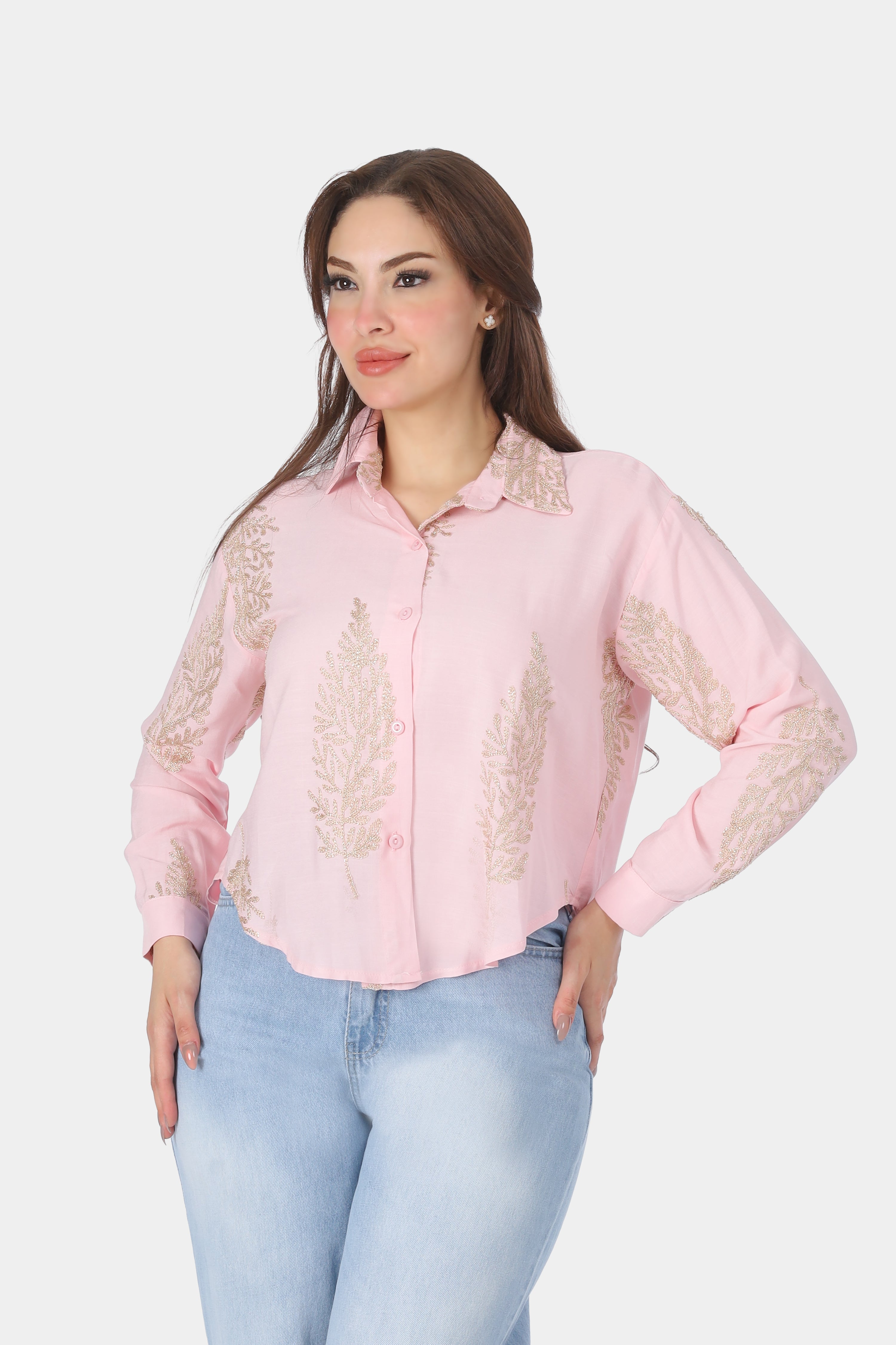 Cropped Embroidered Detail Shirt 20721093