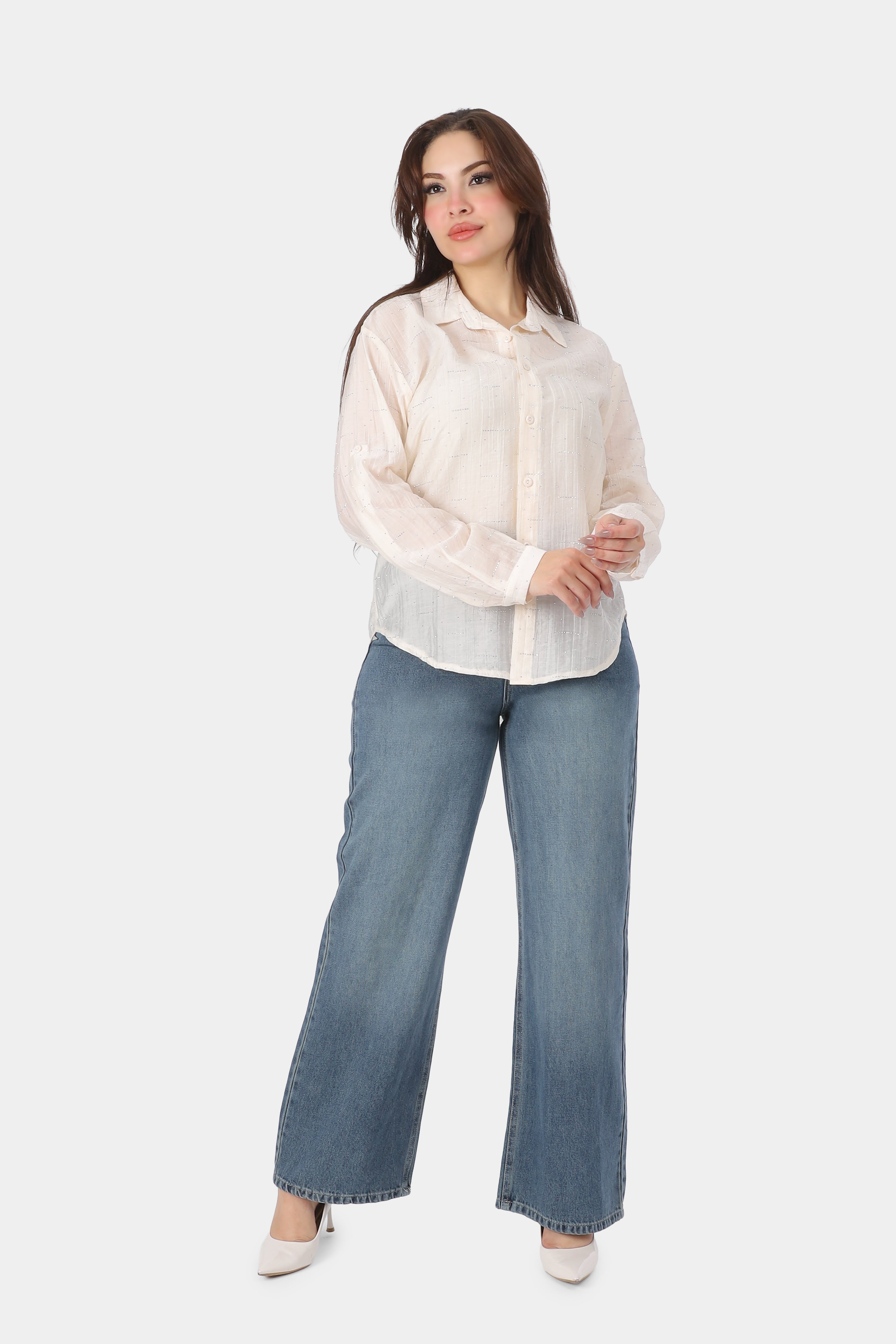 Shiny Dotted Button-Down Shirt 20721097