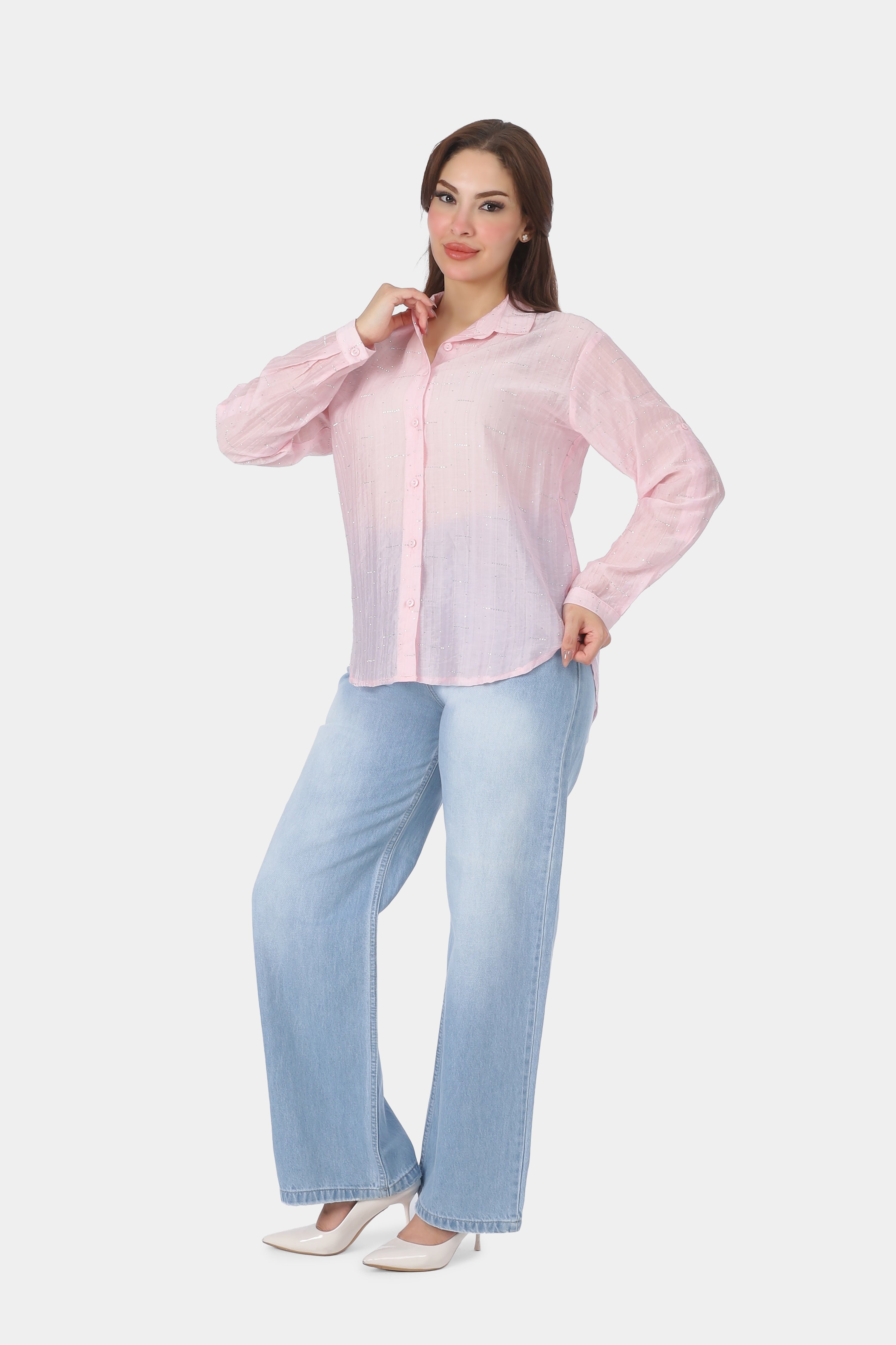 Shiny Dotted Button-Down Shirt 20721097