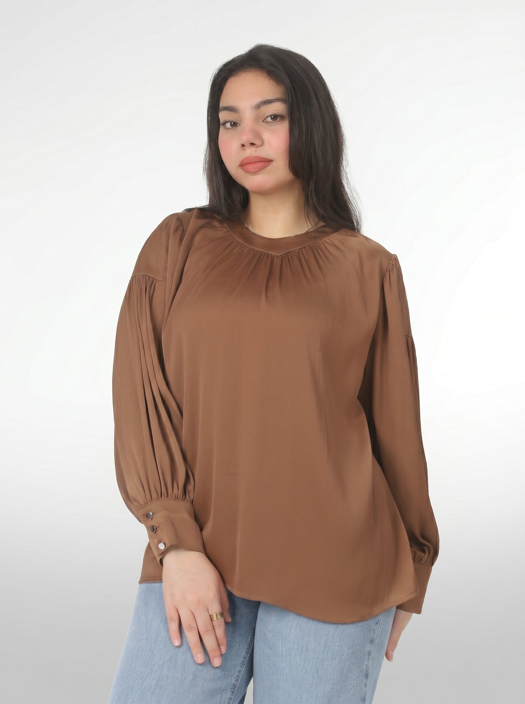 Satin Blouse with Gathered Neckline 2072721