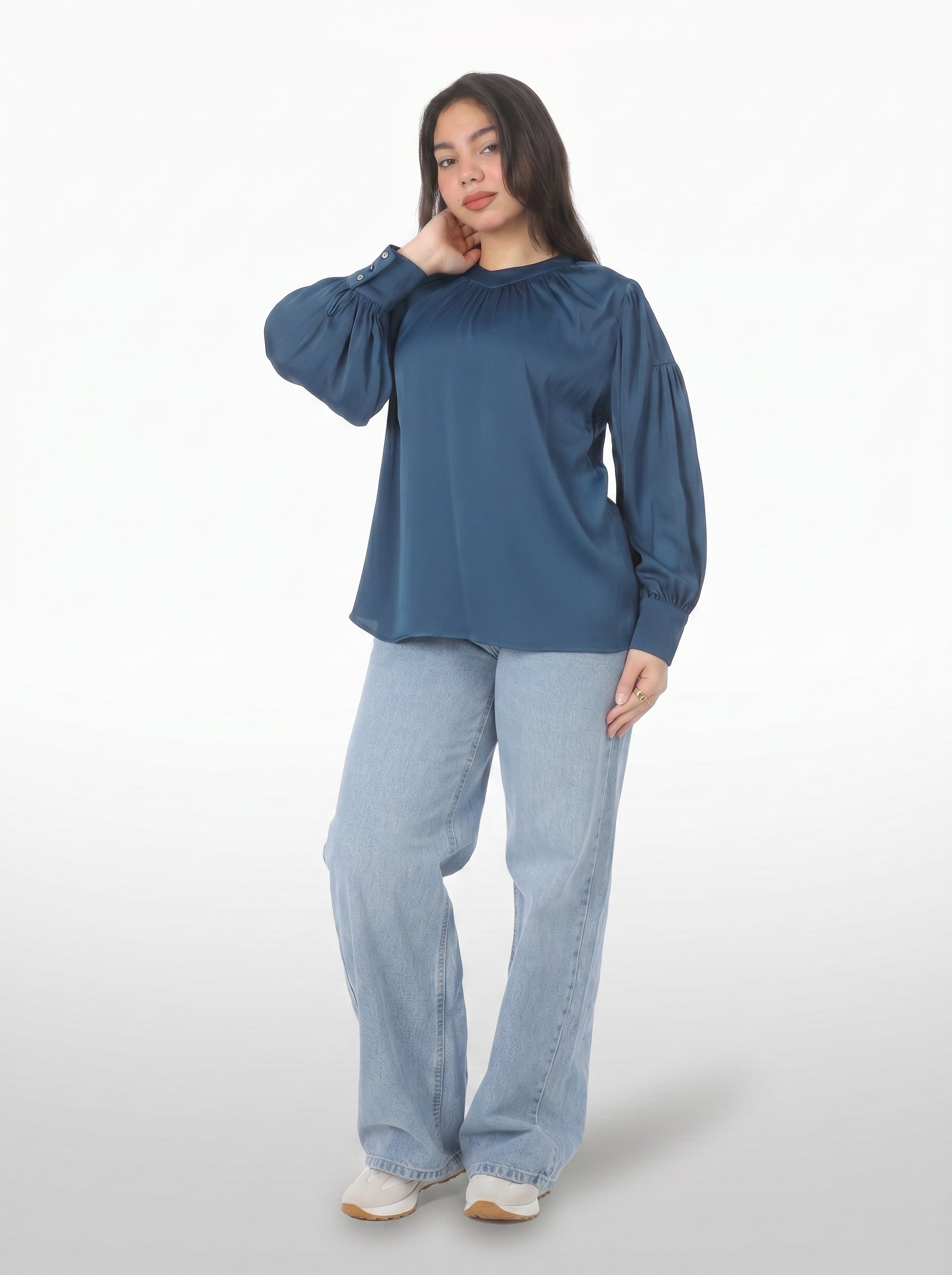 Satin Blouse with Gathered Neckline 2072721