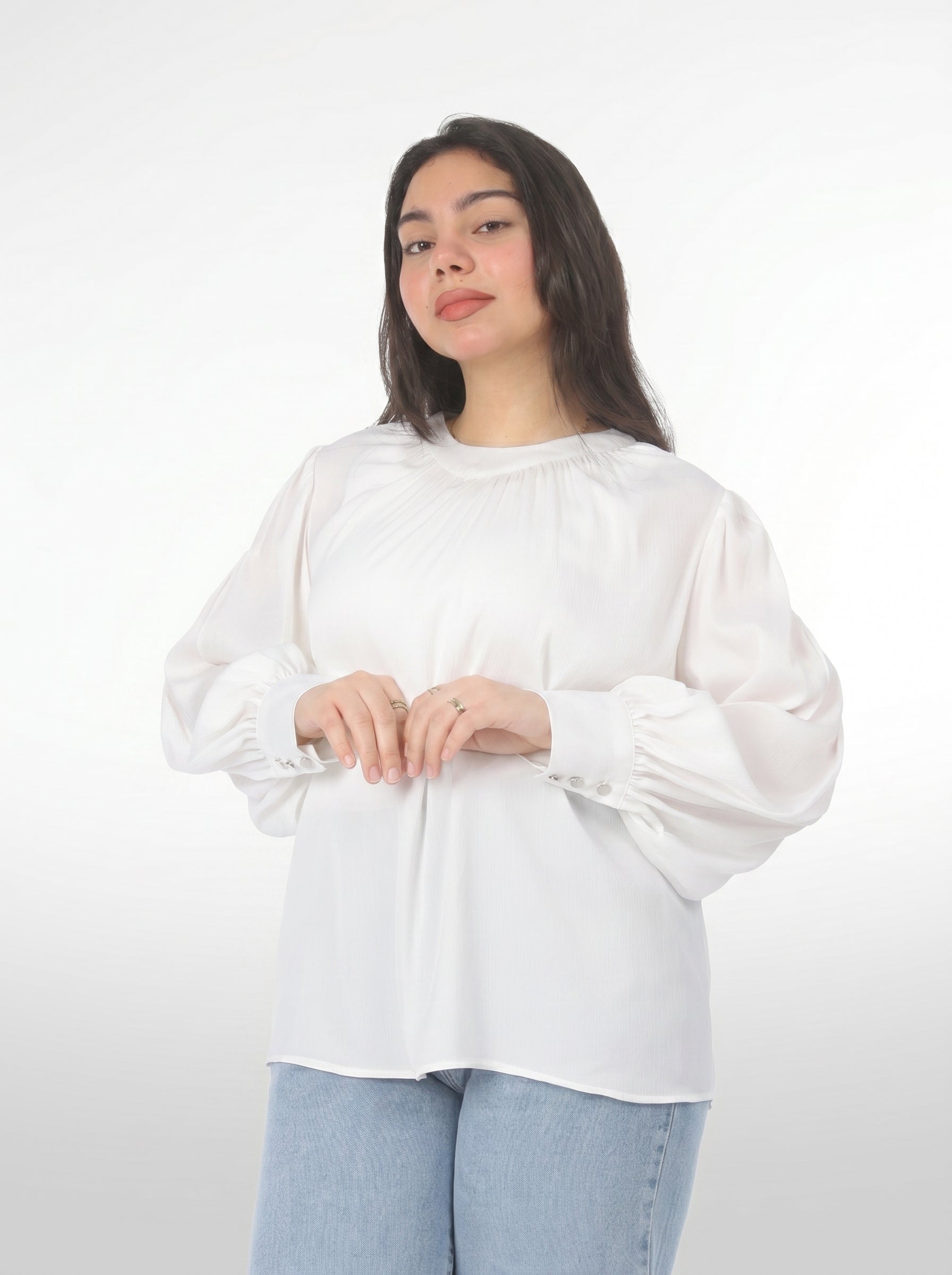 Satin Blouse with Gathered Neckline 2072721