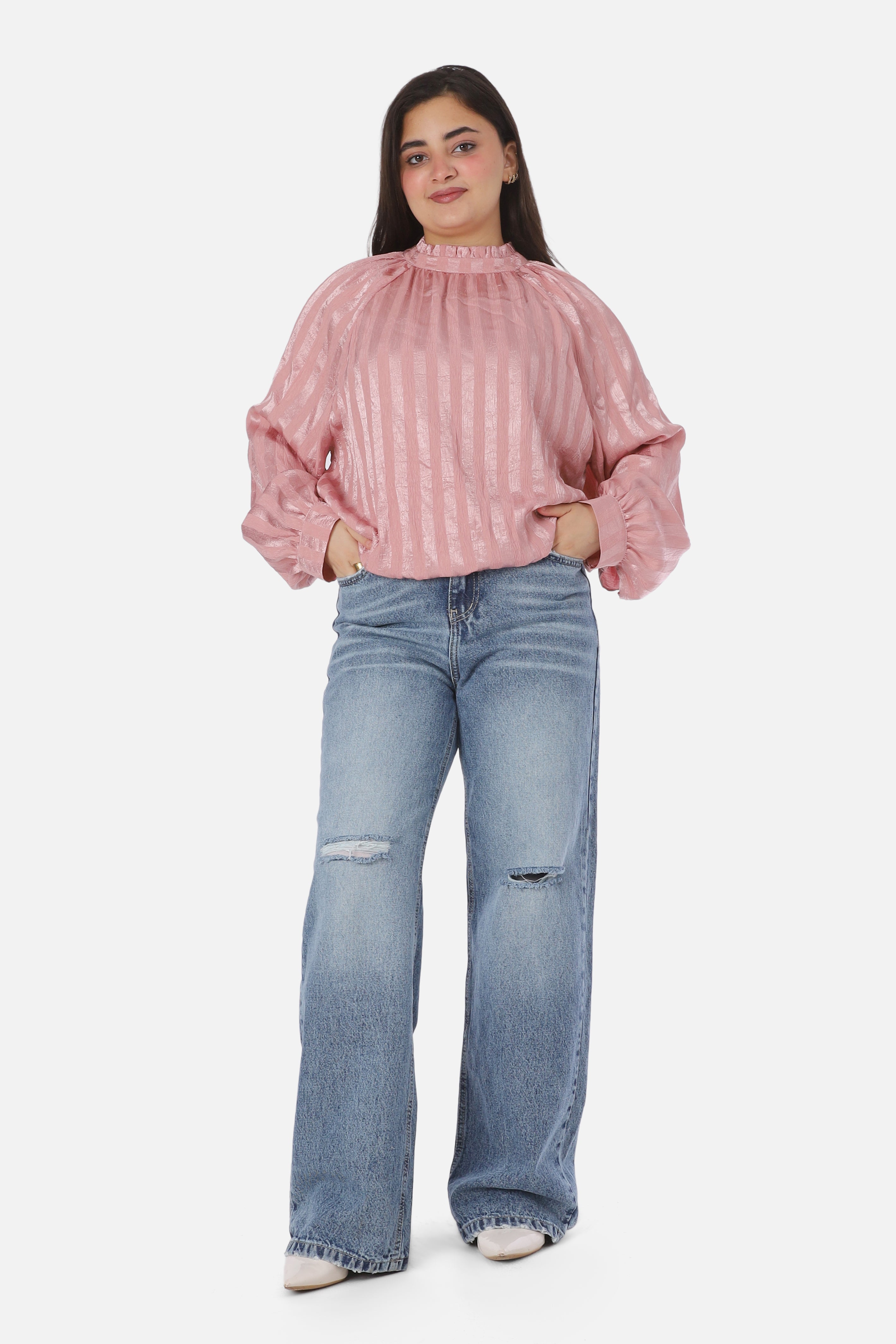 High-Neck Balloon Sleeve Blouse 2072773