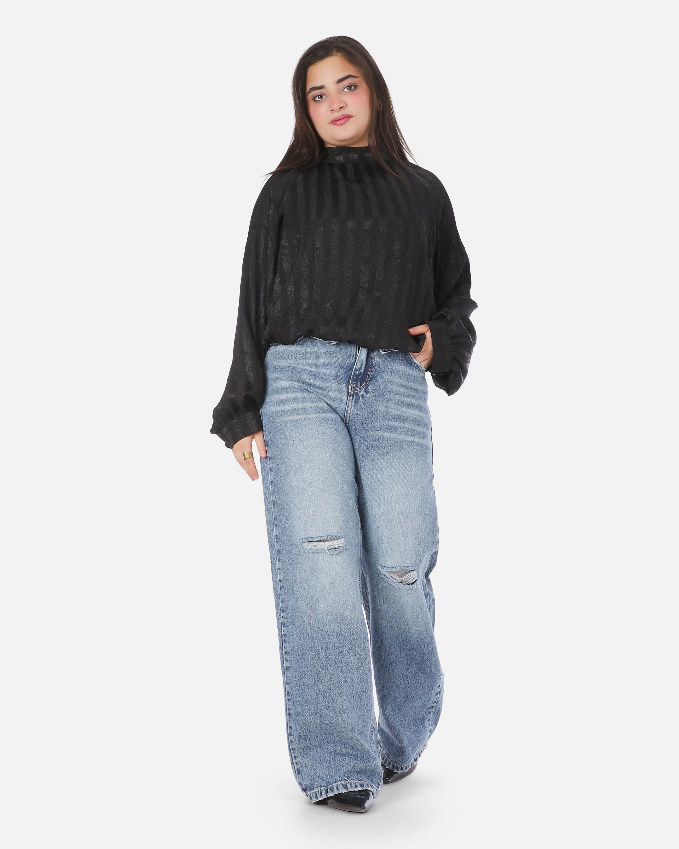 High-Neck Balloon Sleeve Blouse 2072773