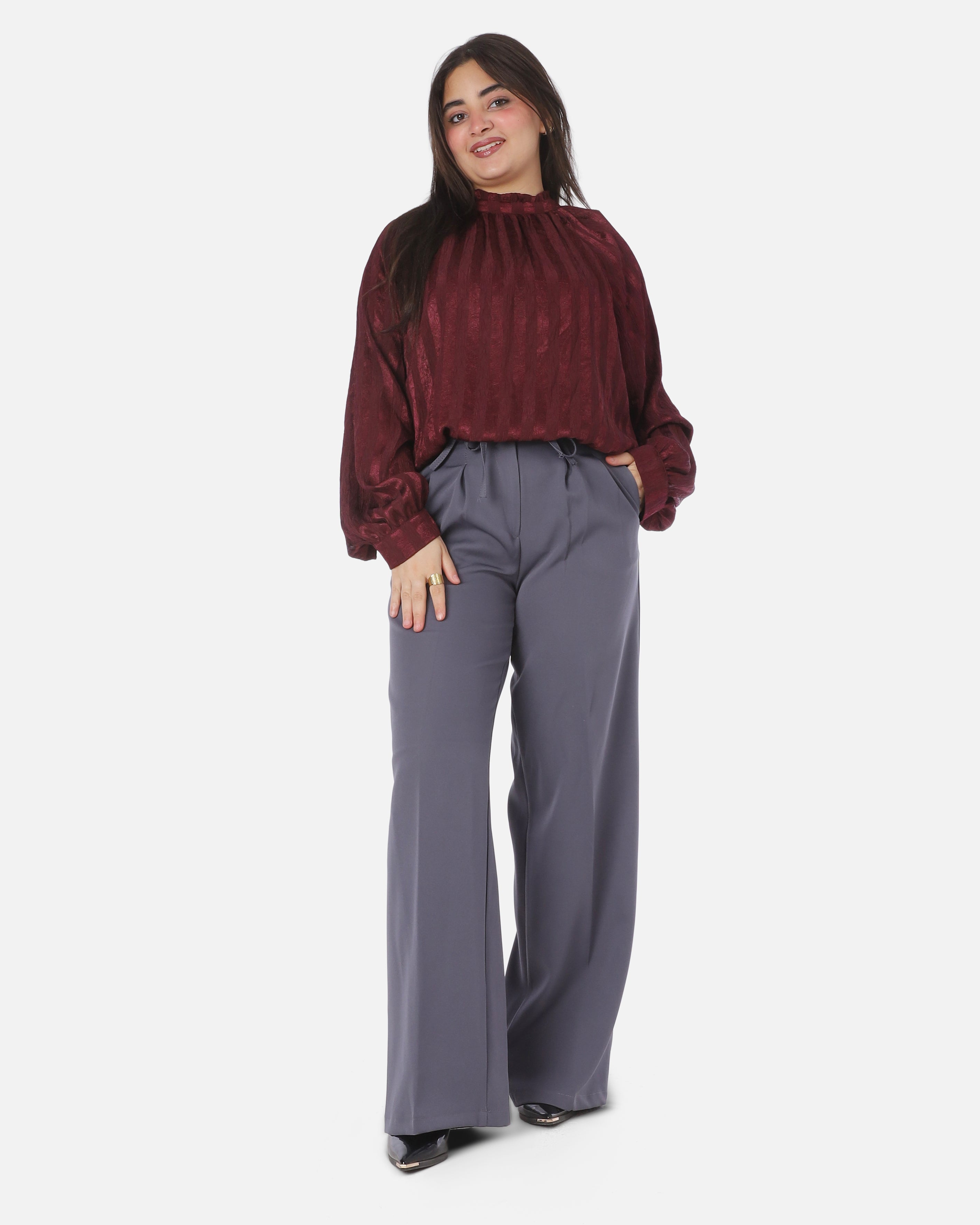 High-Neck Balloon Sleeve Blouse 2072773