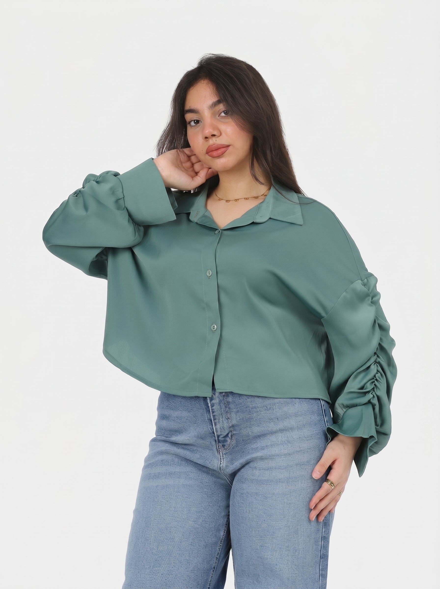 Cropped Button-Front Blouse 20728010