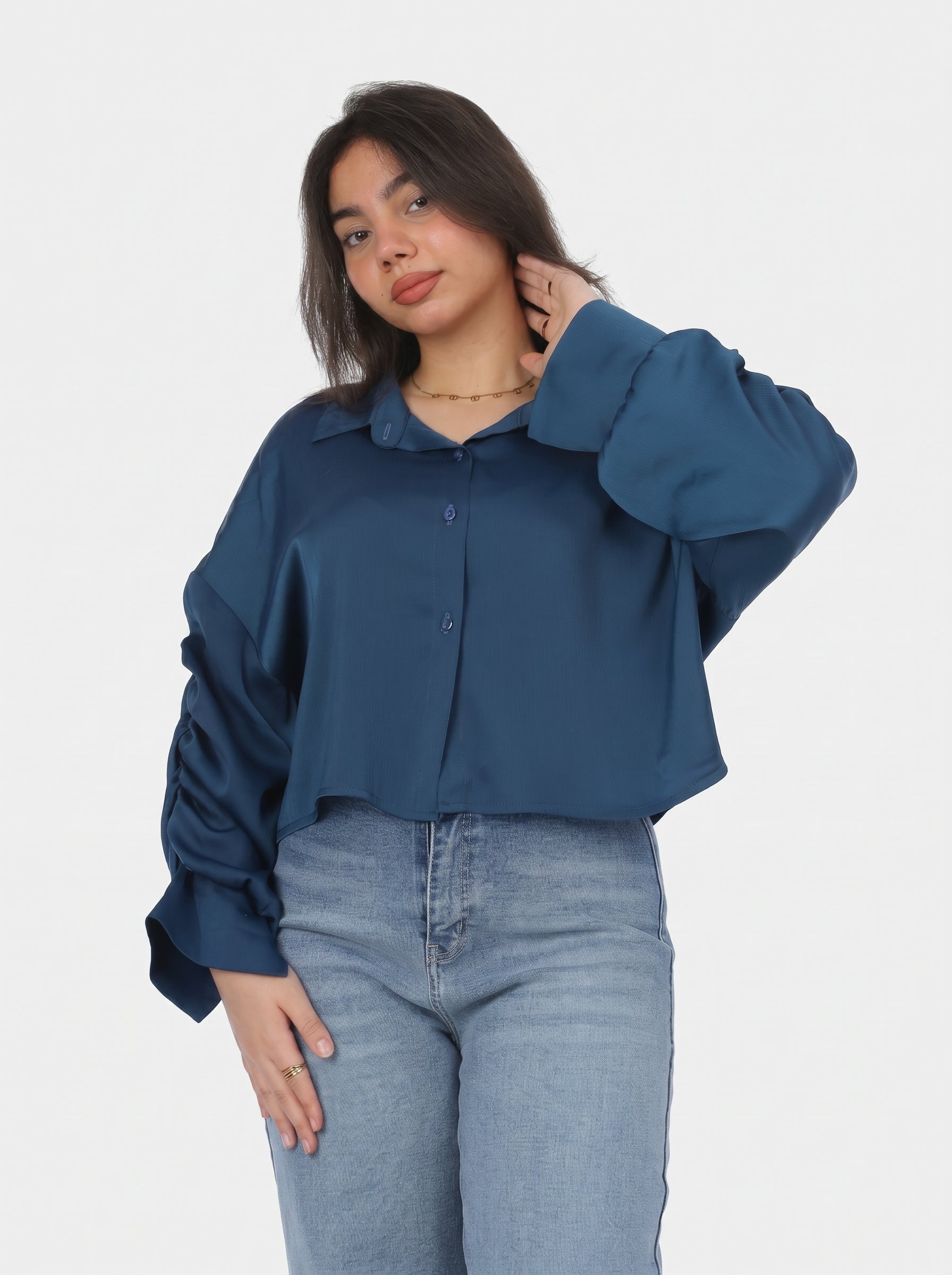 Cropped Button-Front Blouse 20728010