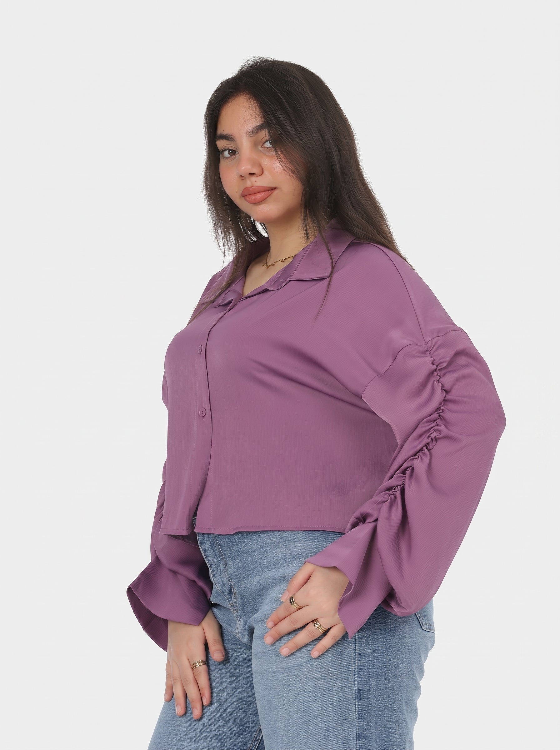 Cropped Button-Front Blouse 20728010