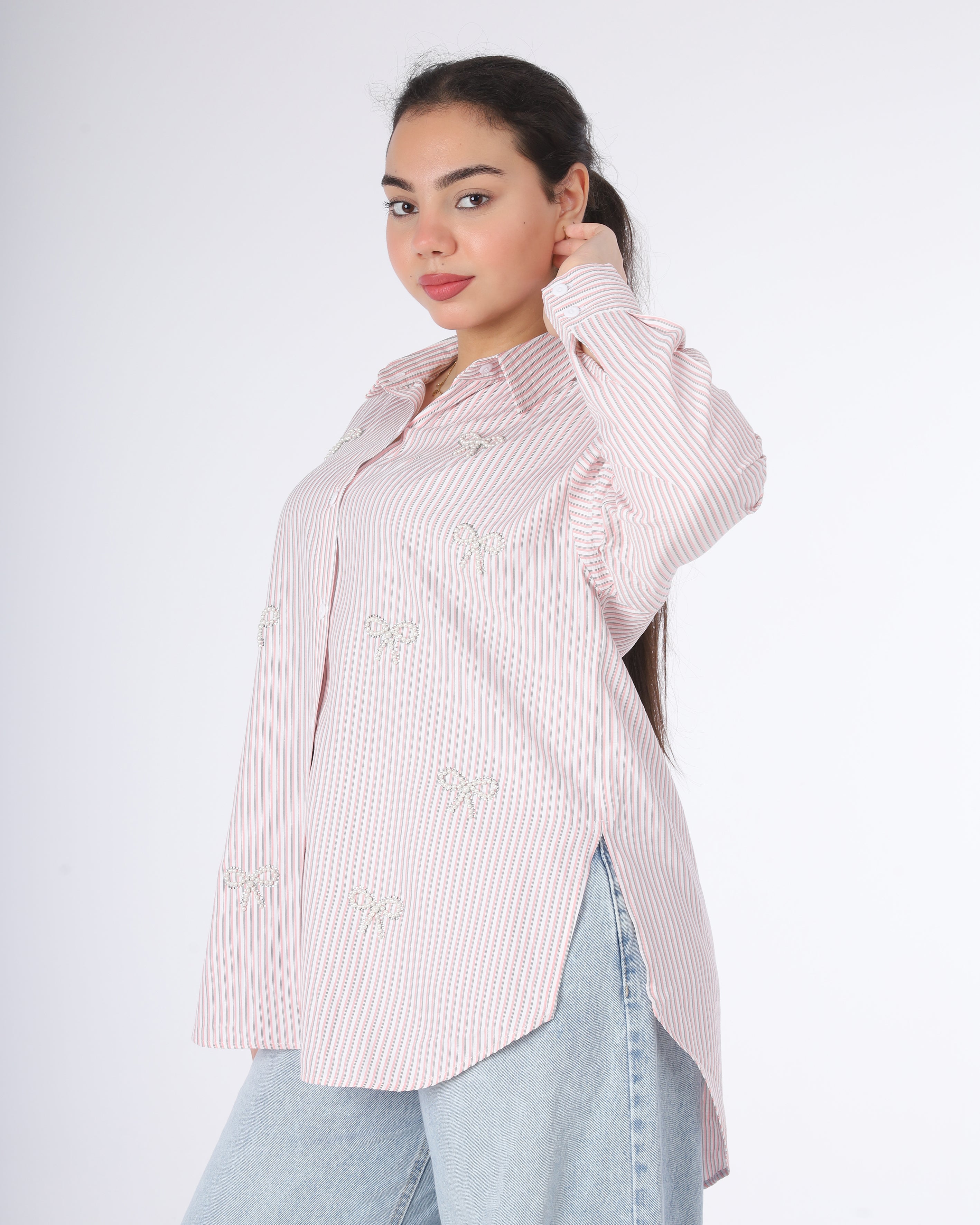 Striped Bow Detail Shirt 20729091