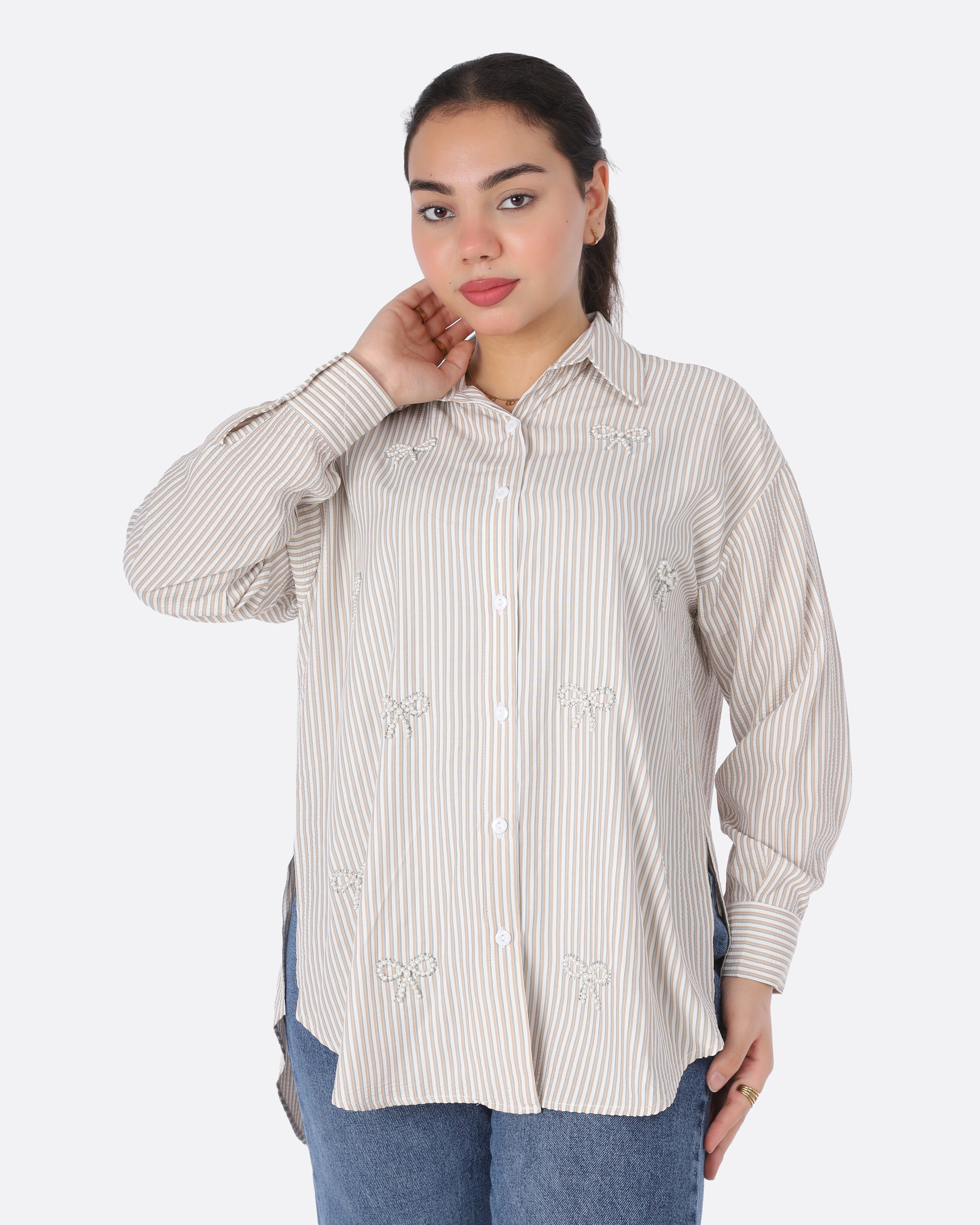 Striped Bow Detail Shirt 20729091