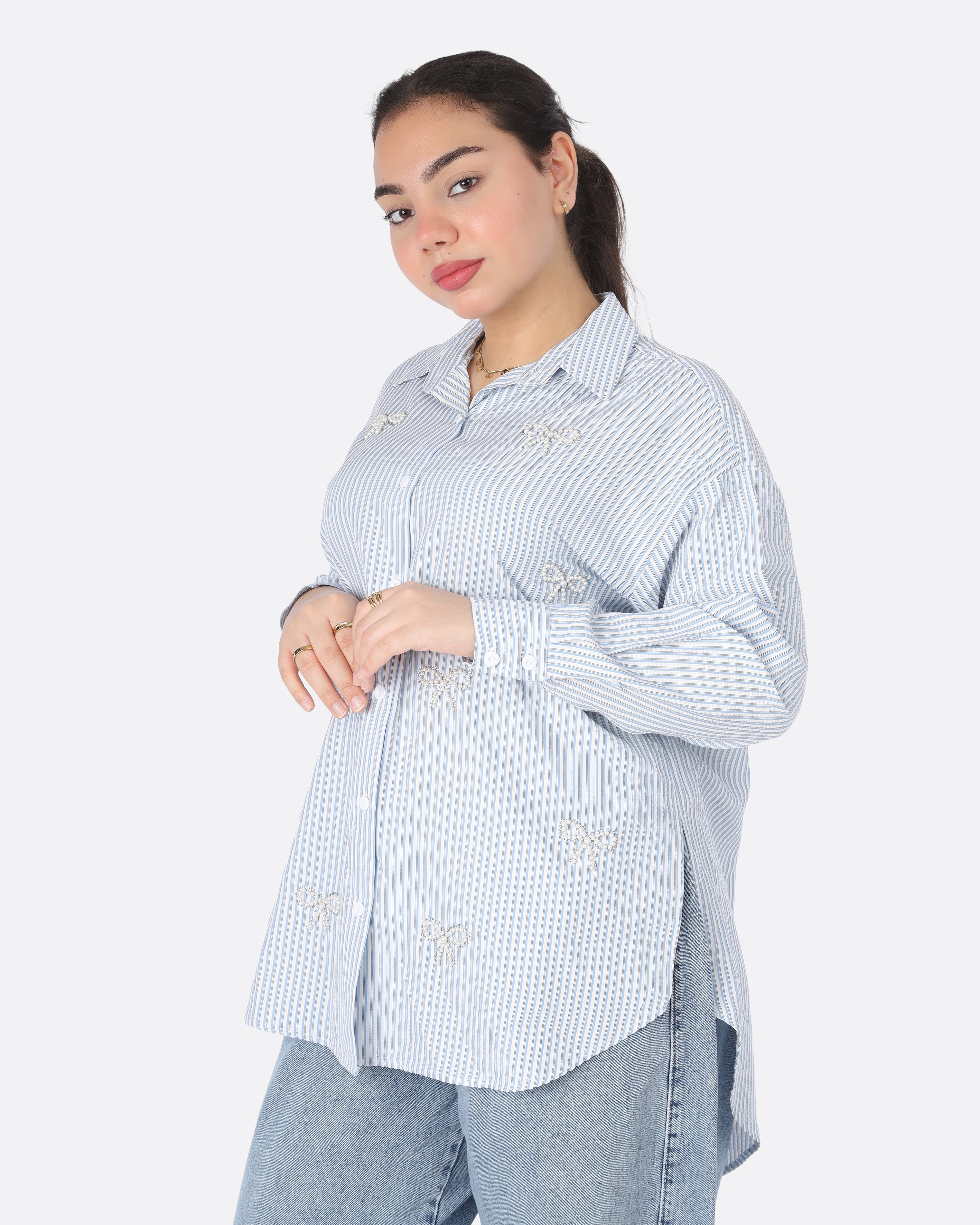 Striped Bow Detail Shirt 20729091
