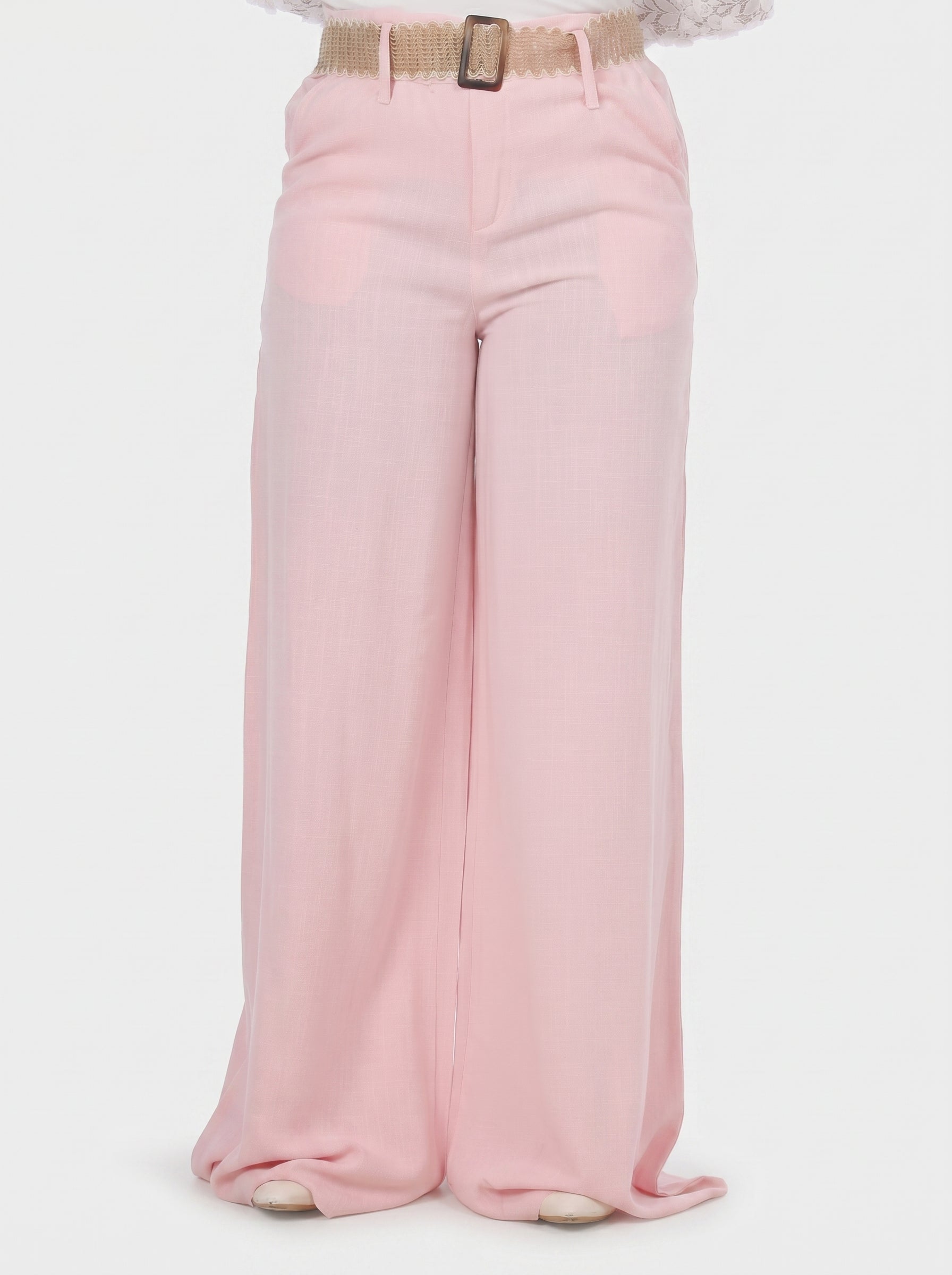 Linen Blend Pants with Belt 2073M626