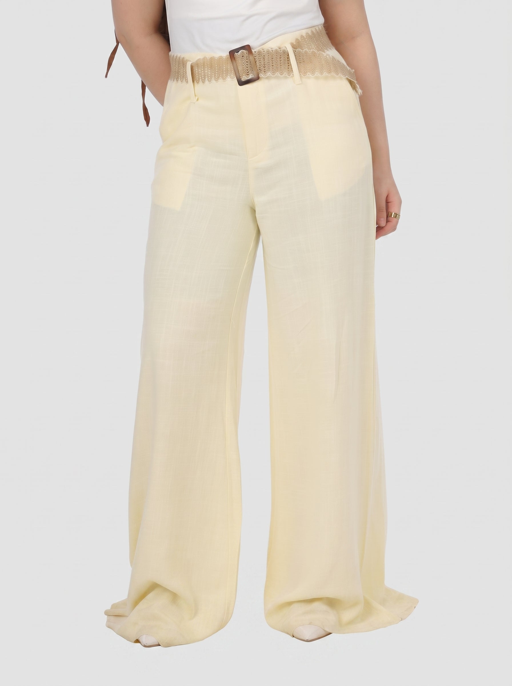 Linen Blend Pants with Belt 2073M626