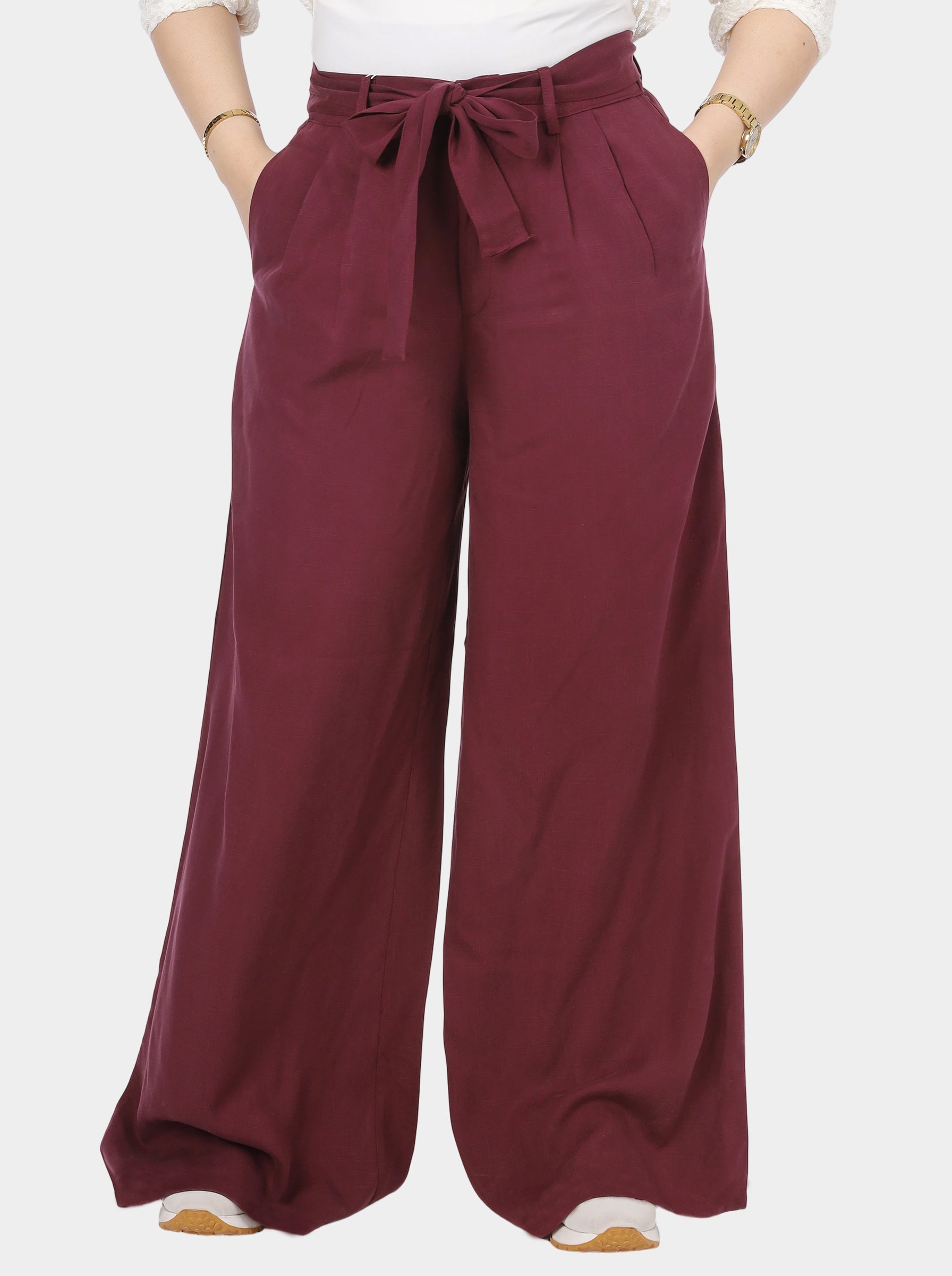 Wide Leg Tie Waist Trousers 2073M929