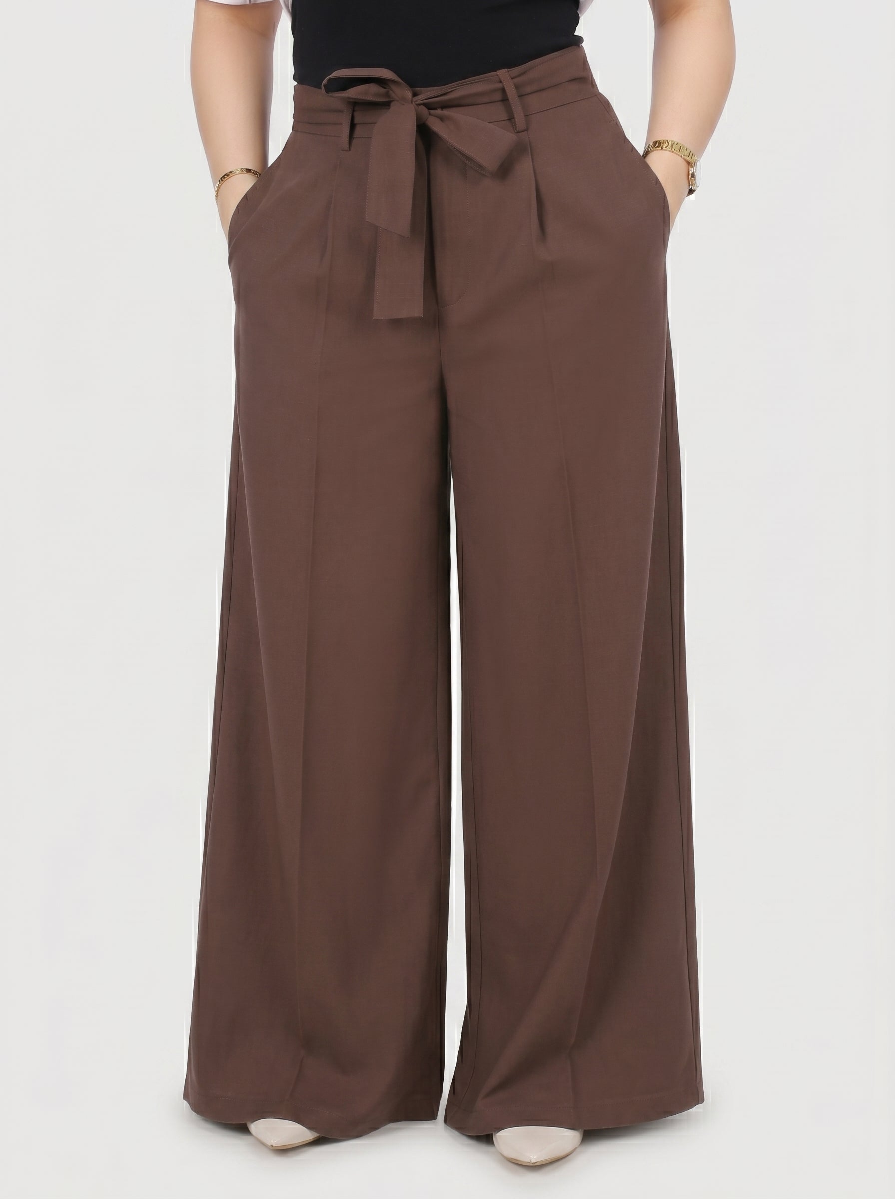 Wide Leg Tie Waist Trousers 2073M929