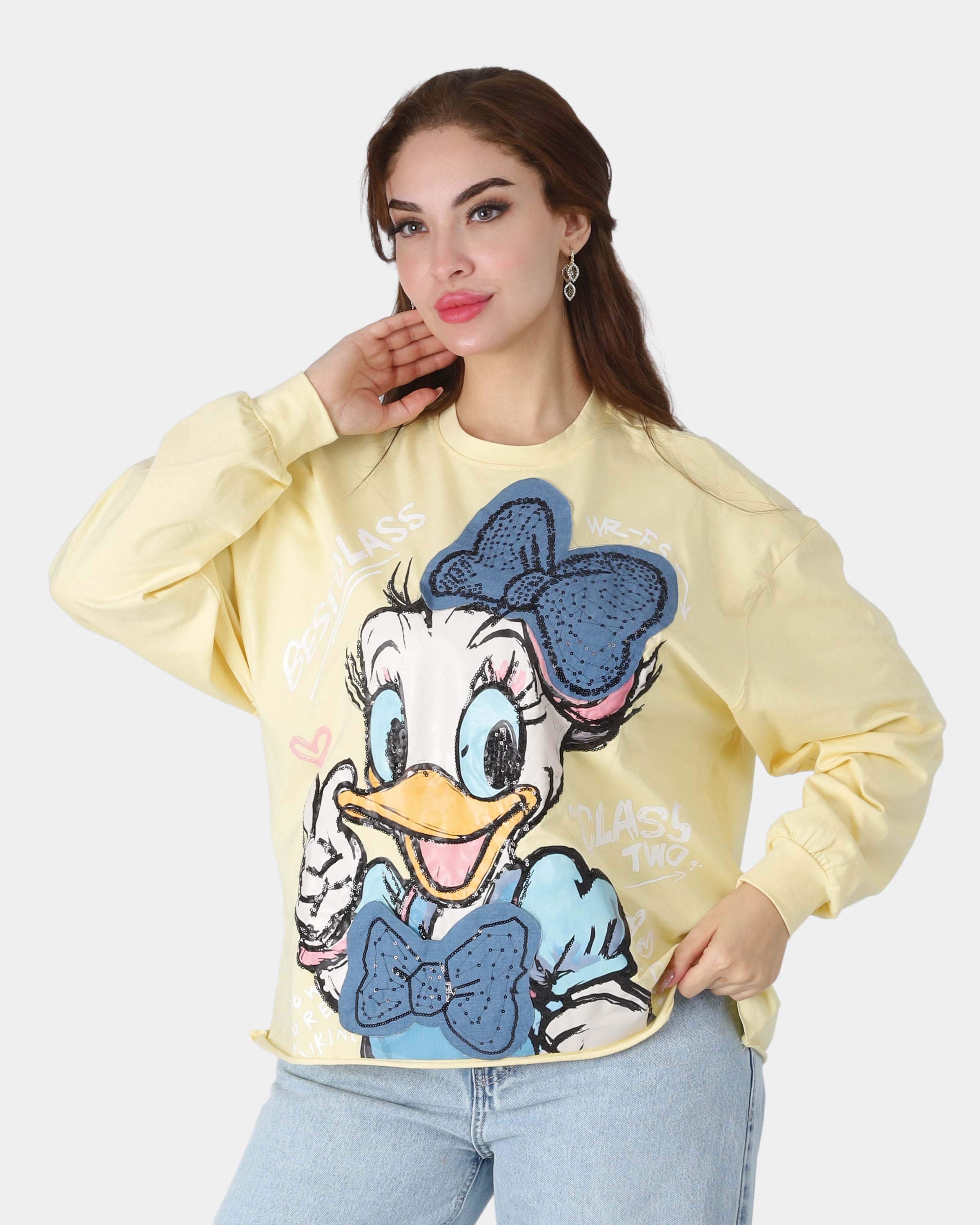 Oversized Cartoon Graphic Sweatshirt with Glitter Embroidery 2073C993