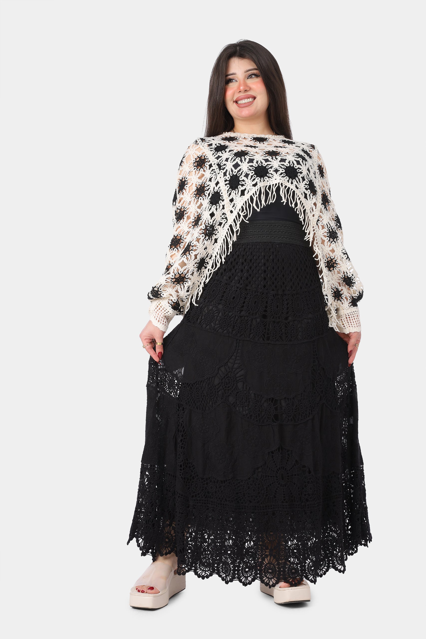 Elegant Crochet Skirt with Lining 20742028