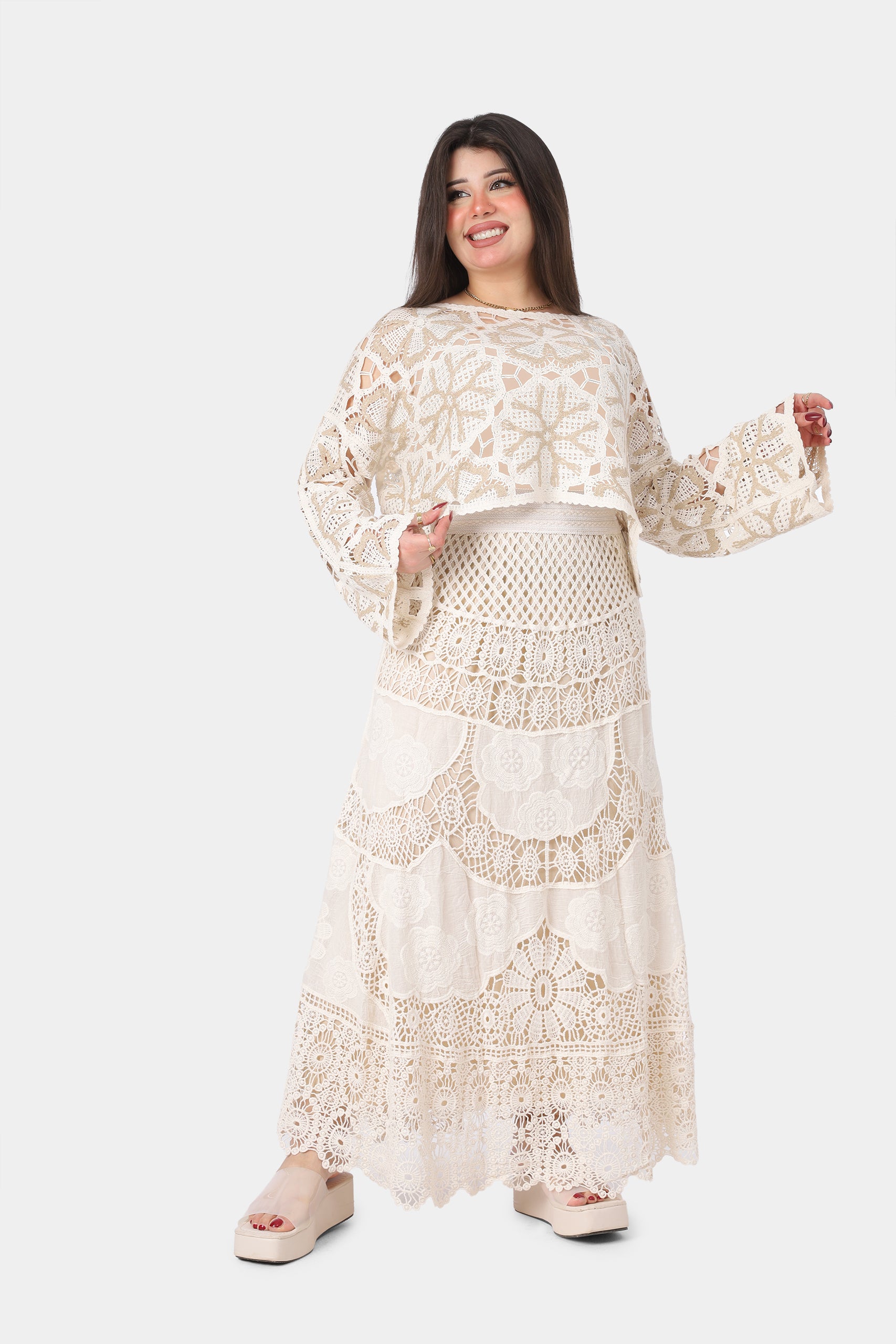 Elegant Crochet Skirt with Lining 20742028